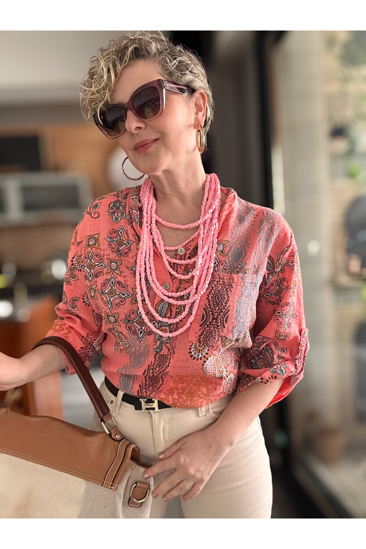 Lanis Şal Desen İtalyan Gömlek Mercan