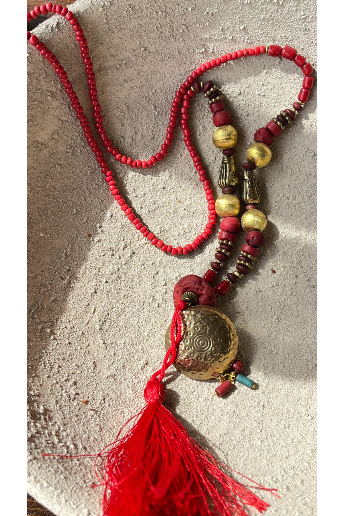 Leif Pirinç Cam Etnik Kolye