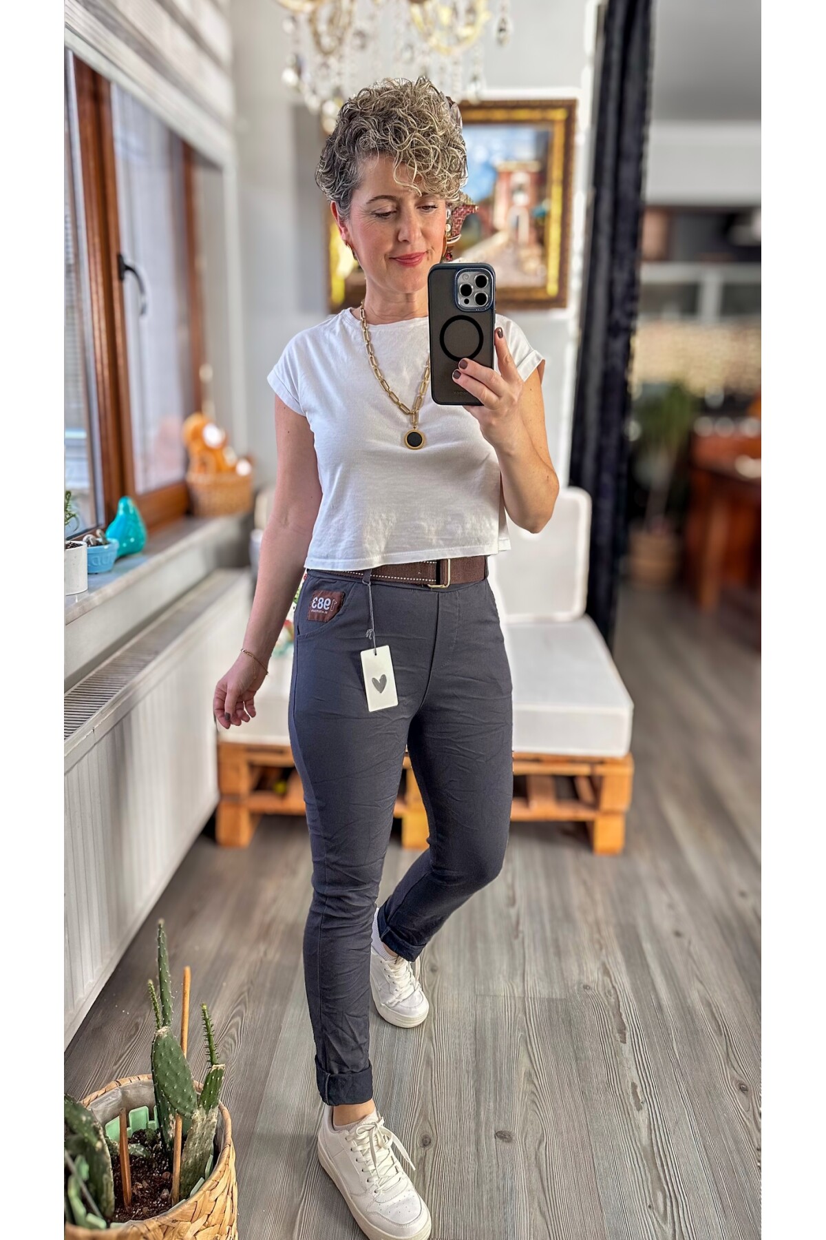 Letto İtalyan Cep Detay Kemerli Sihirli Pantolon Gri