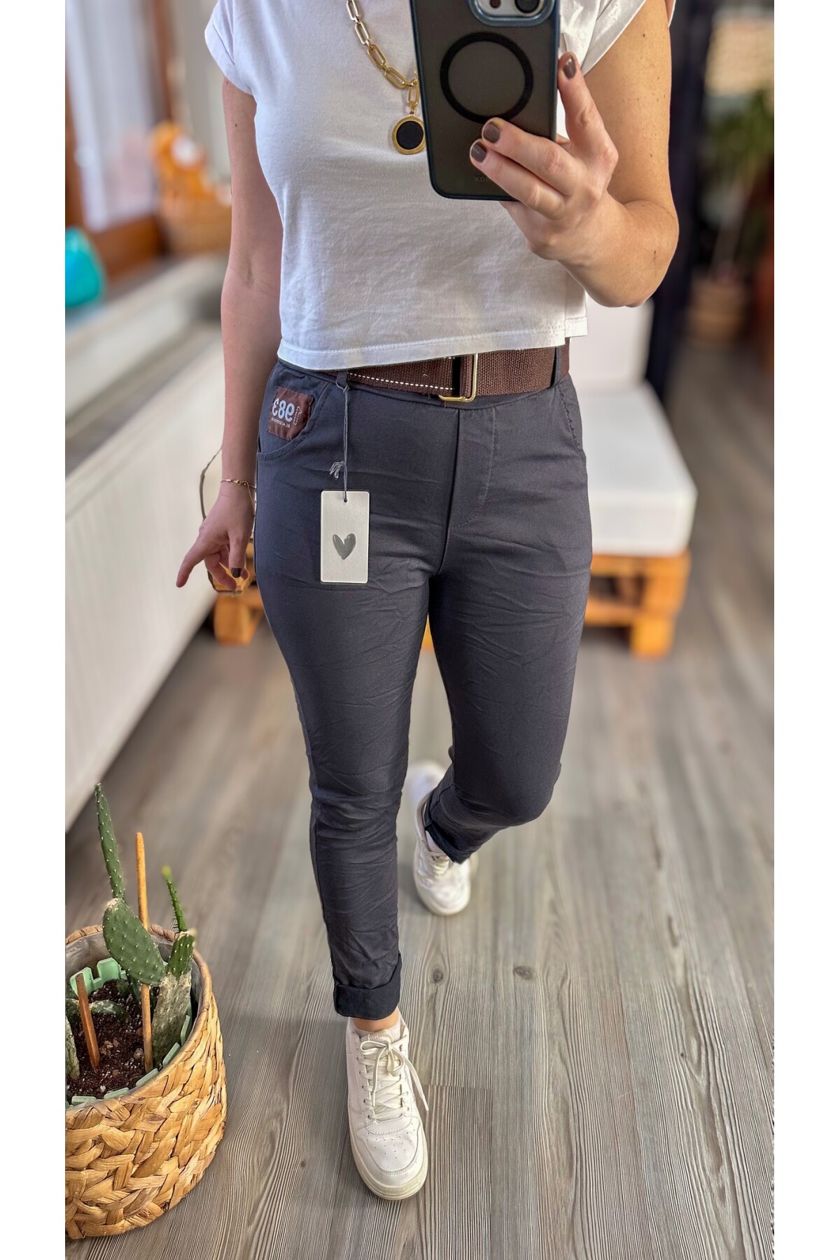 Letto İtalyan Cep Detay Kemerli Sihirli Pantolon Gri