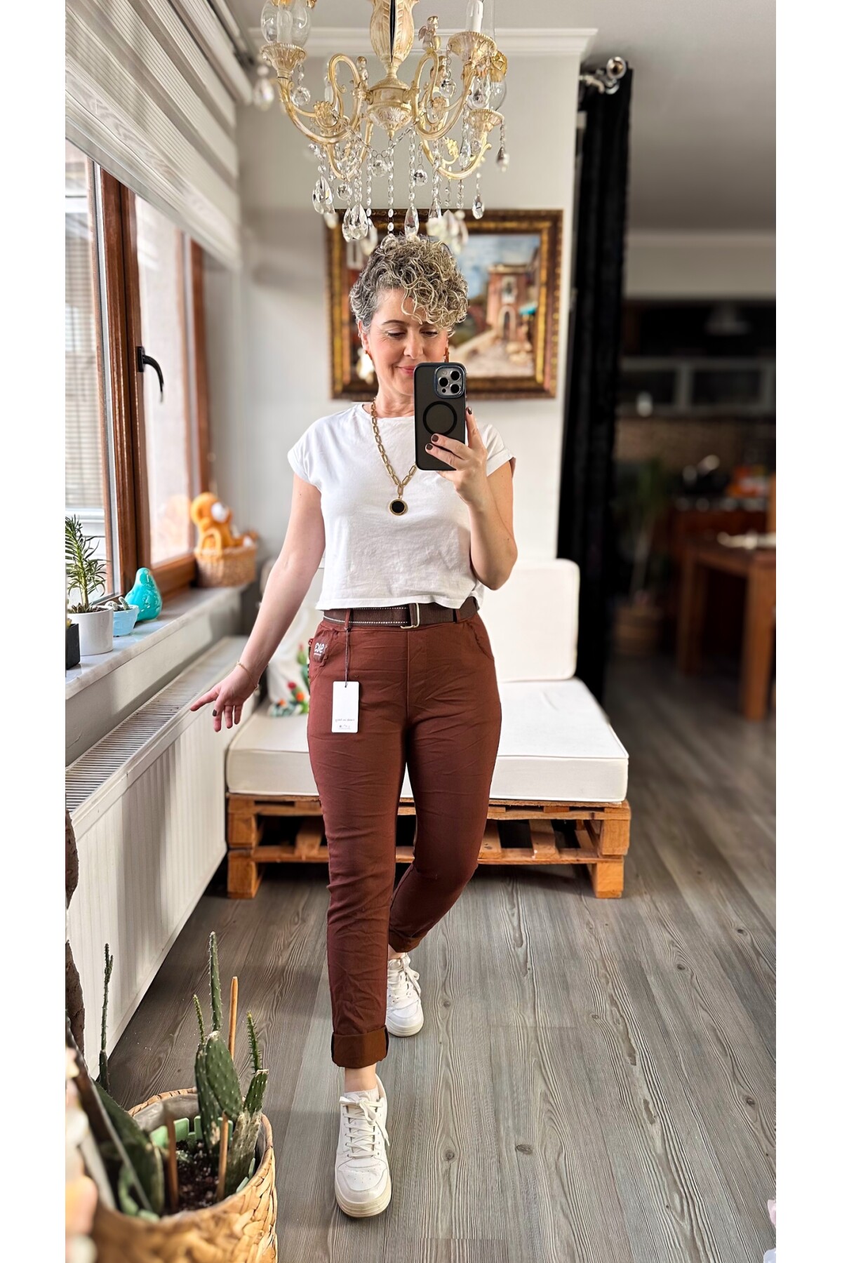 Letto İtalyan Cep Detay Kemerli Sihirli Pantolon Kahve