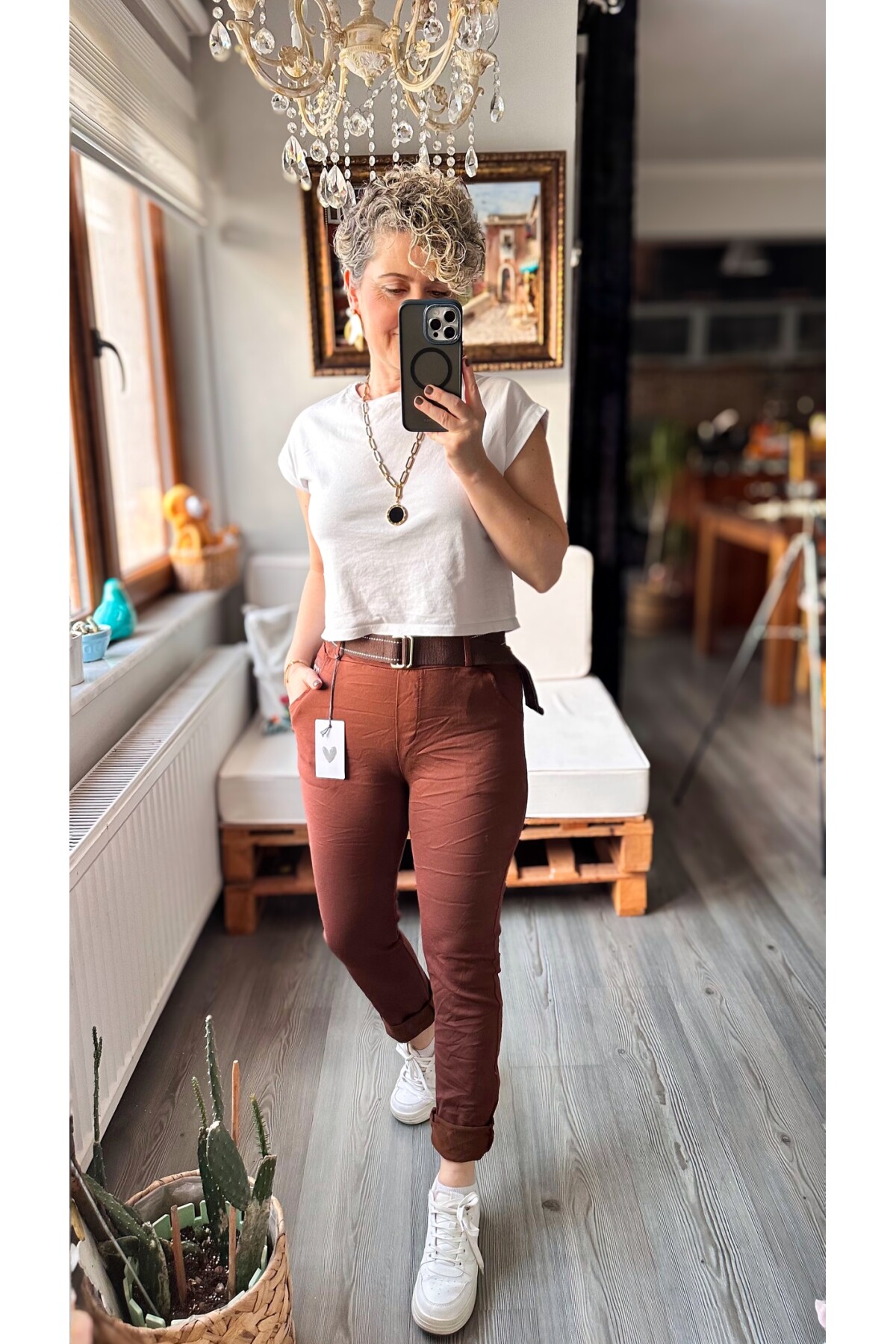 Letto İtalyan Cep Detay Kemerli Sihirli Pantolon Kahve