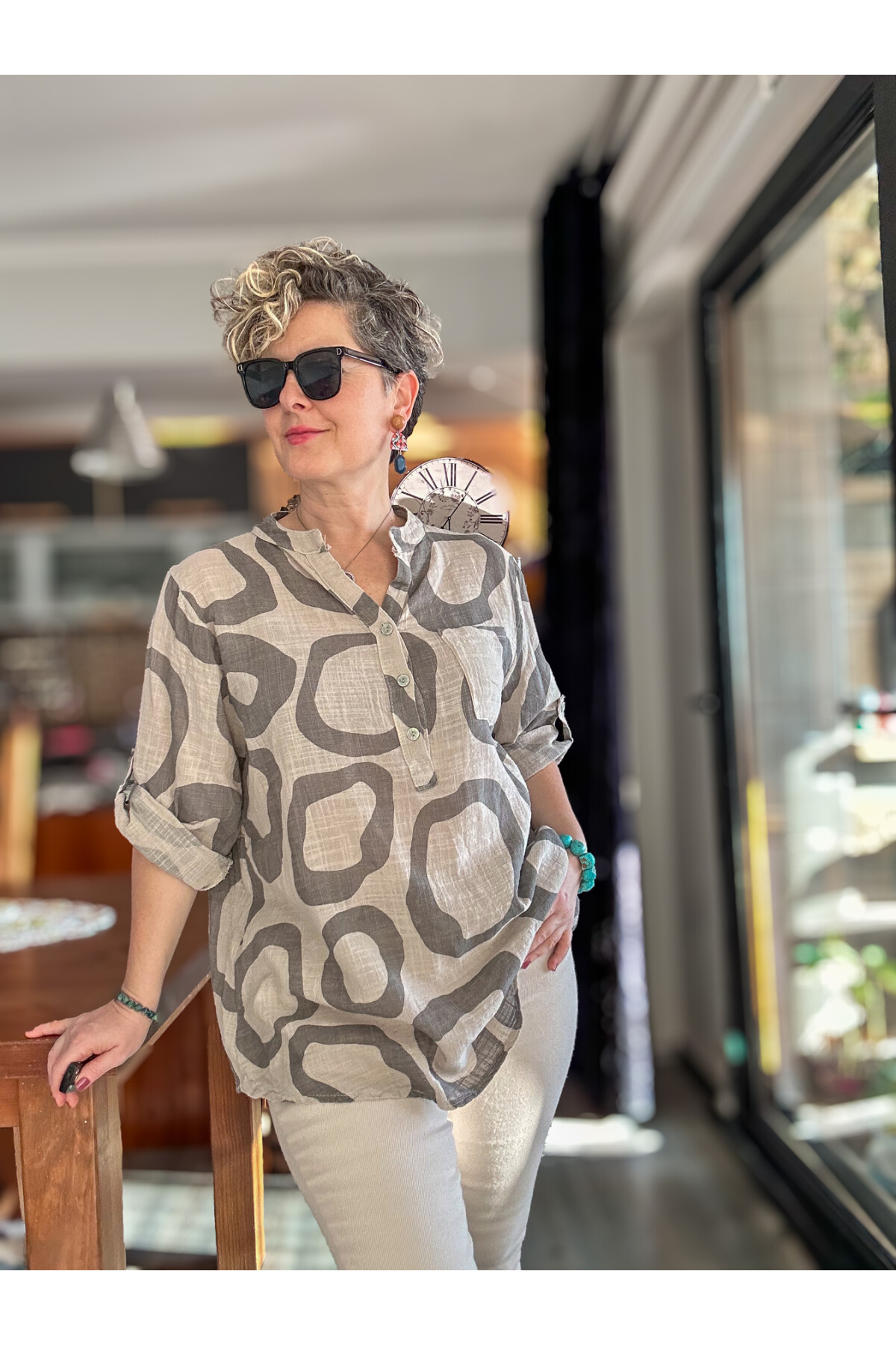 Libro Batik Daire Desen İtalyan Gömlek Bej