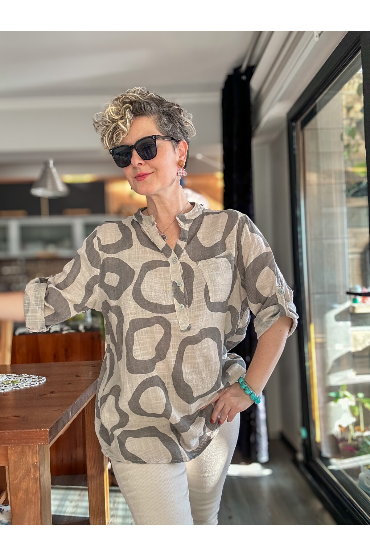 Libro Batik Daire Desen İtalyan Gömlek Bej