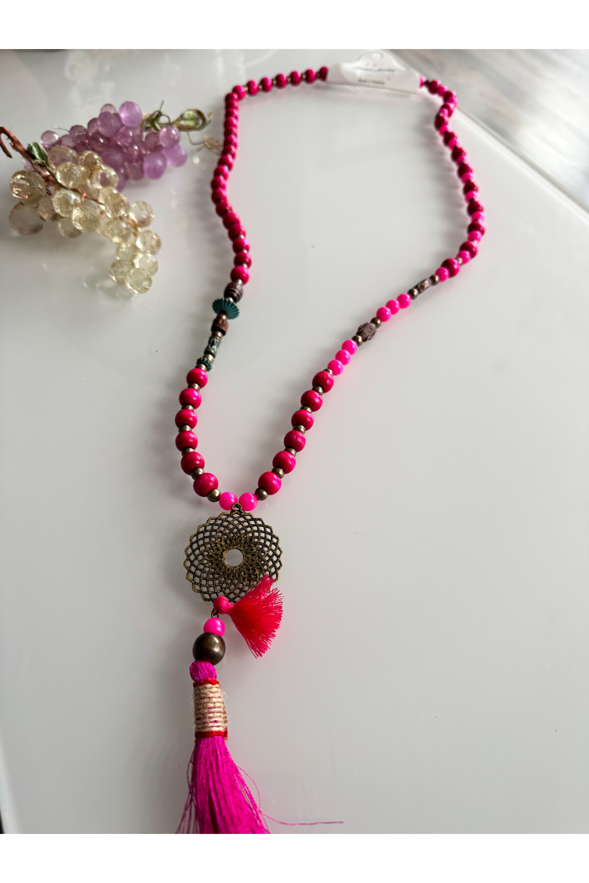 Lidil FuşyaTahta Tasarım Kolye