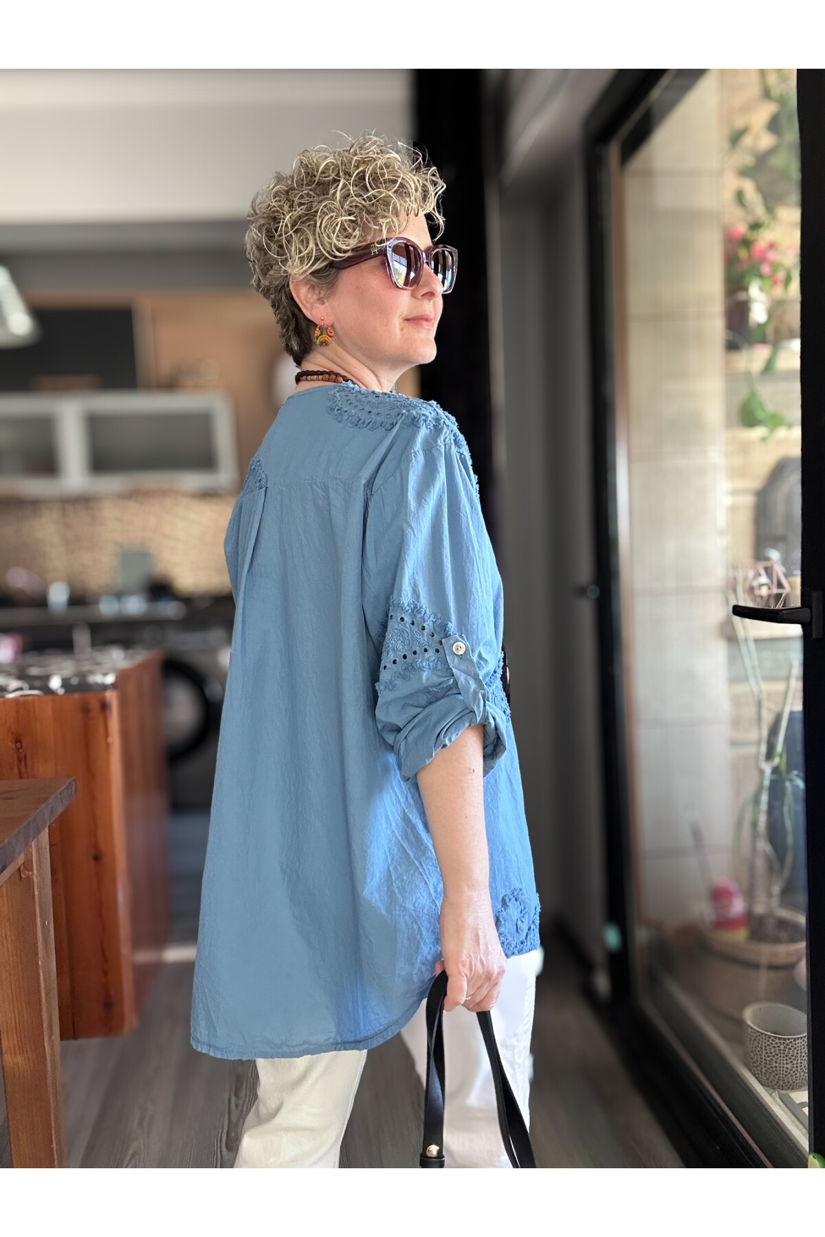 Lizza İtalyan Fisto Tahta Düğme Detay Gömlek İndigo