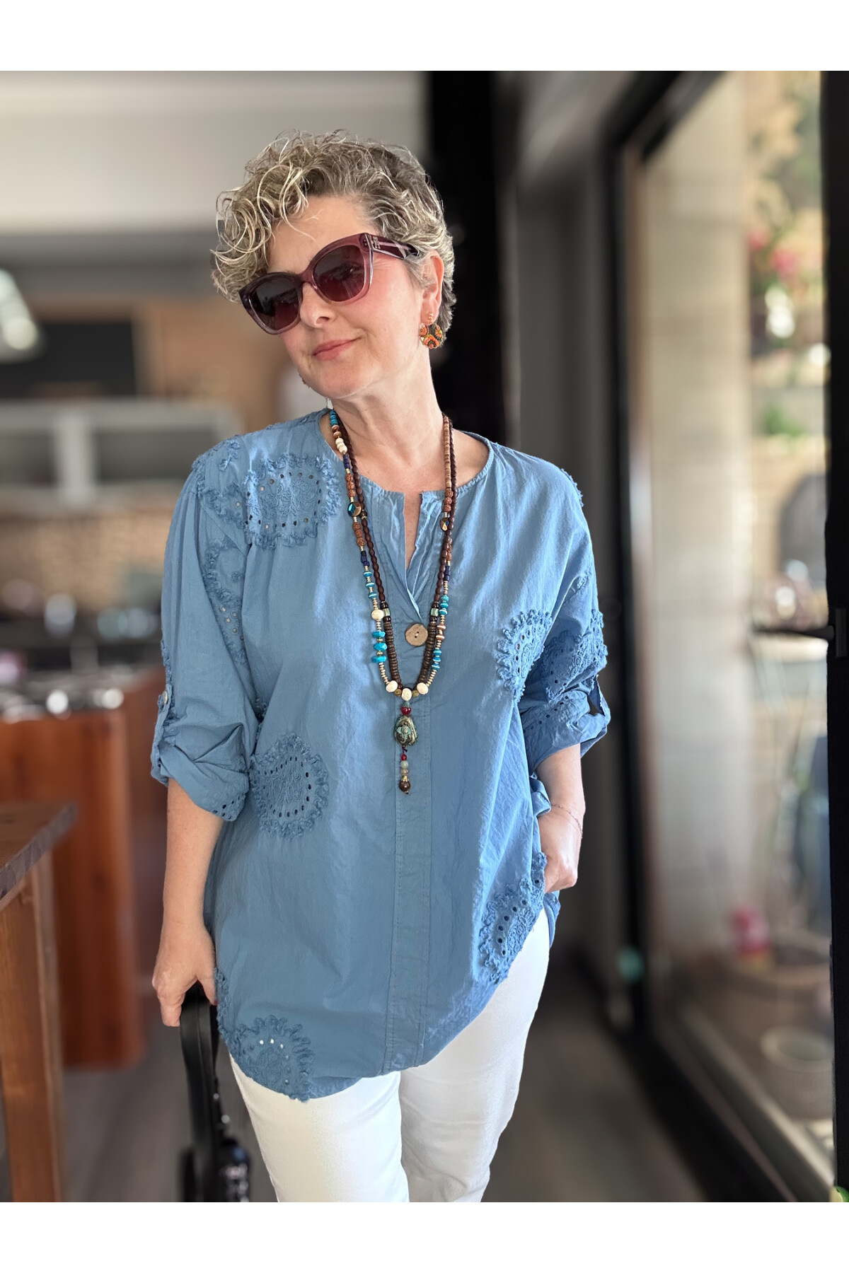 Lizza İtalyan Fisto Tahta Düğme Detay Gömlek İndigo