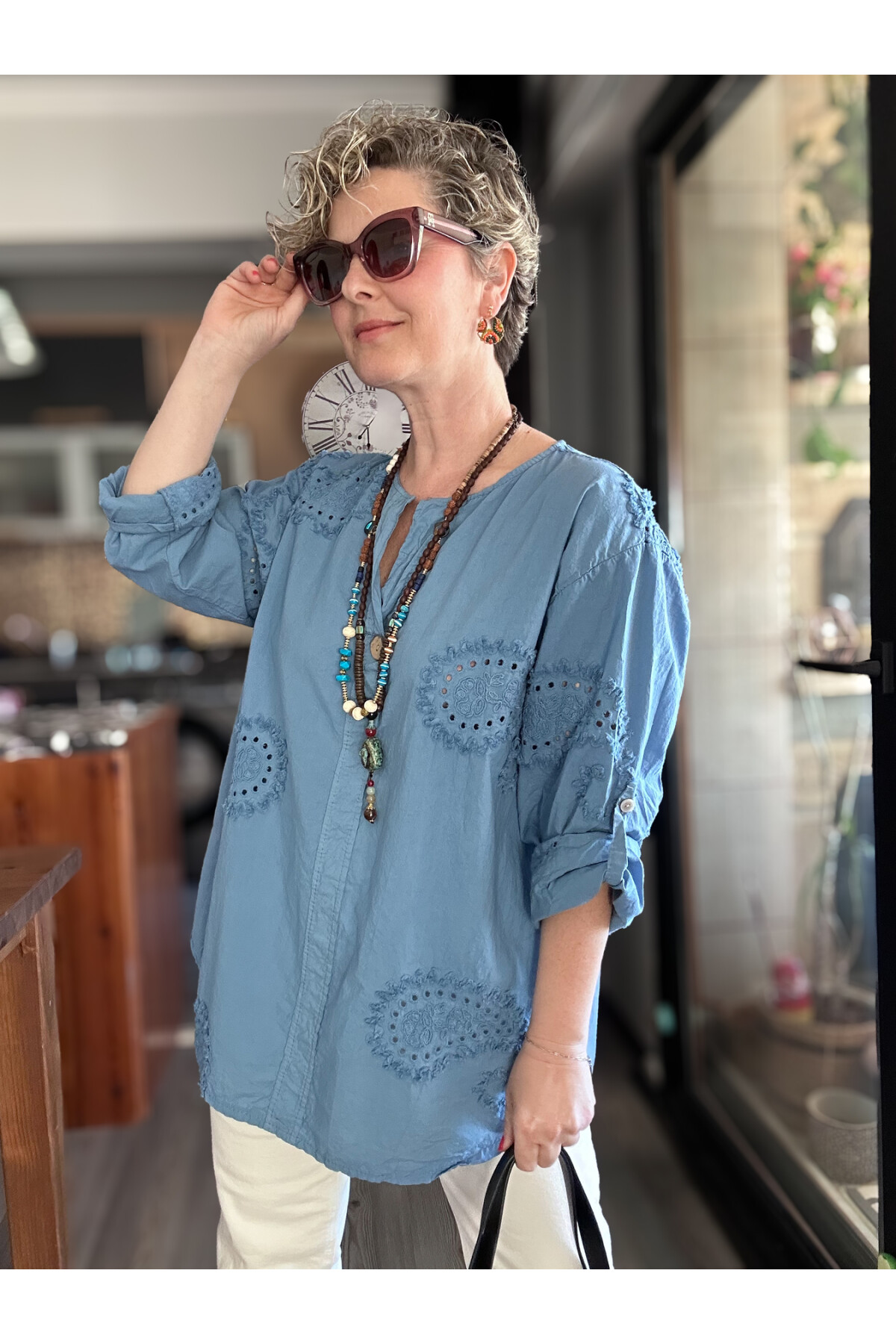 Lizza İtalyan Fisto Tahta Düğme Detay Gömlek İndigo