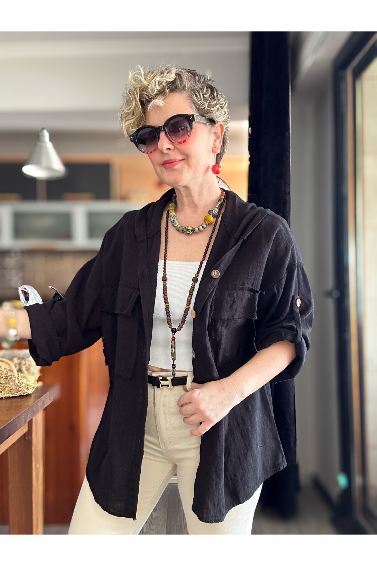 Lolly Vintage Kapşonlu Gömlek Ceket Siyah