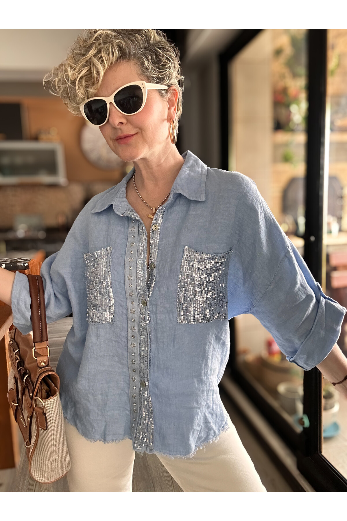 Marnis İtalyan Vip Pul Payet Detay Gömlek Ceket Mavi