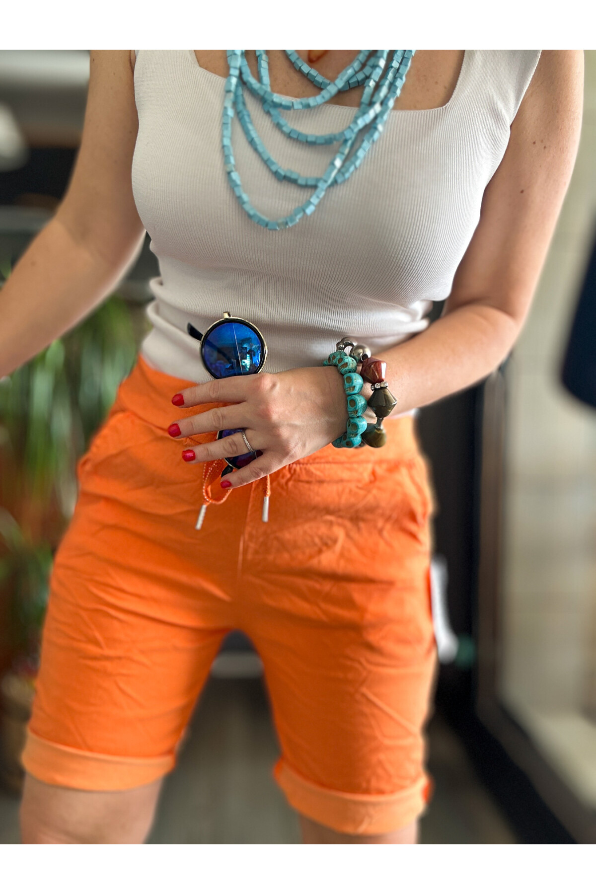 Menton  İtalyan Stil Likralı Şort Orange