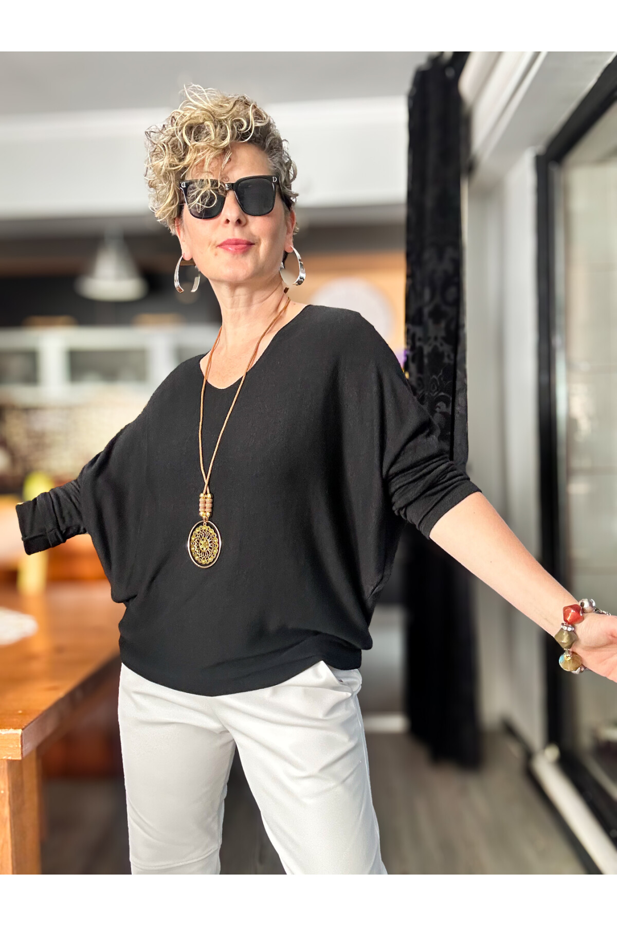 Mezzo İtalyan Kolyeli Tasarım Triko Bluz Siyah