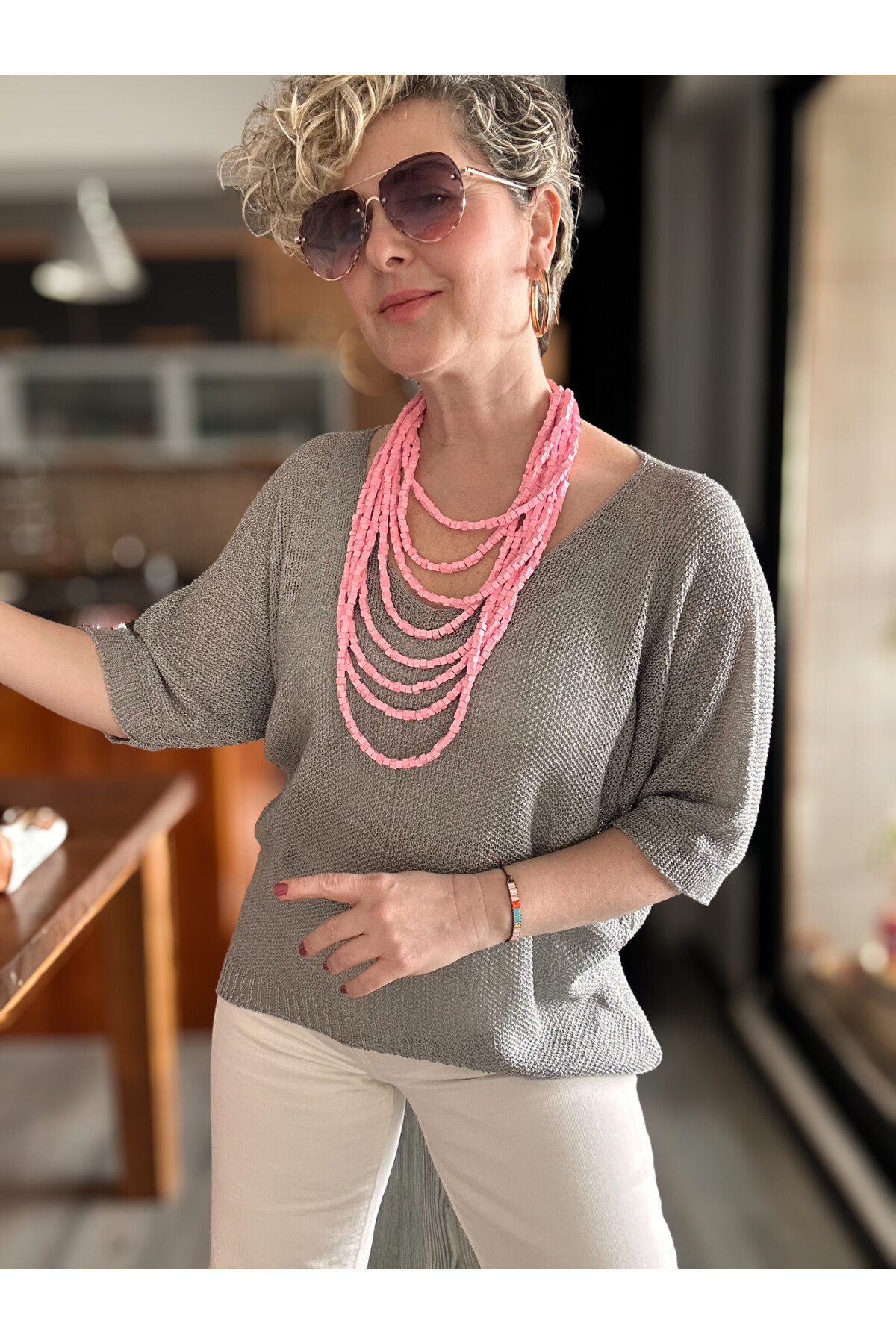 Miatta Tasarım Merserize Bluz Gri