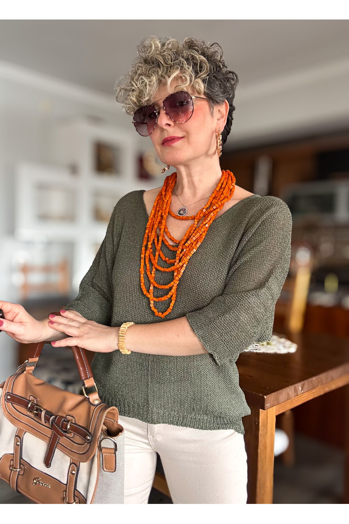 Miatta Tasarım Merserize Bluz Haki Yeşil