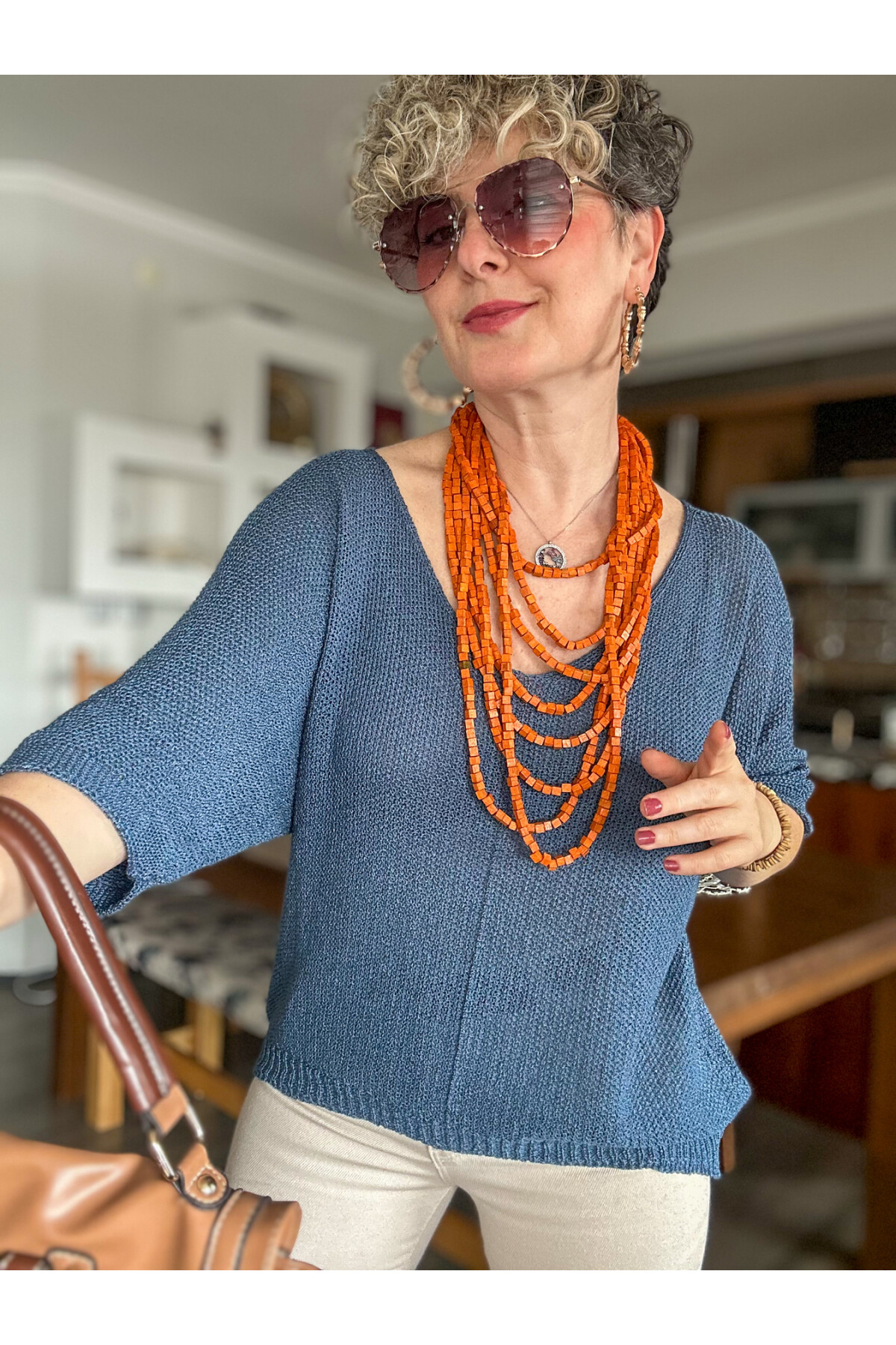 Miatta Tasarım Merserize Bluz İndigo Mavi