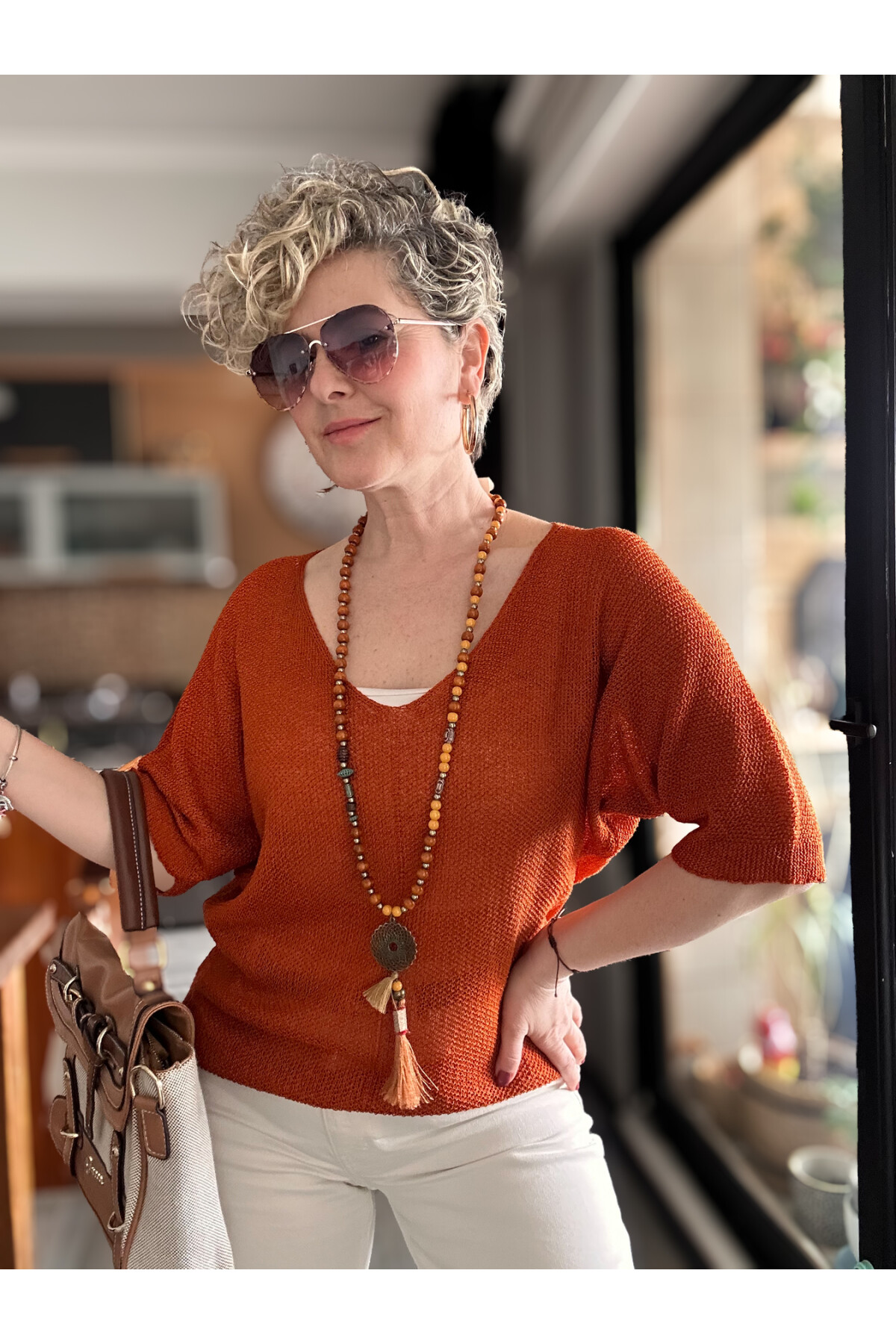 Miatta Tasarım Merserize Bluz Kiremit