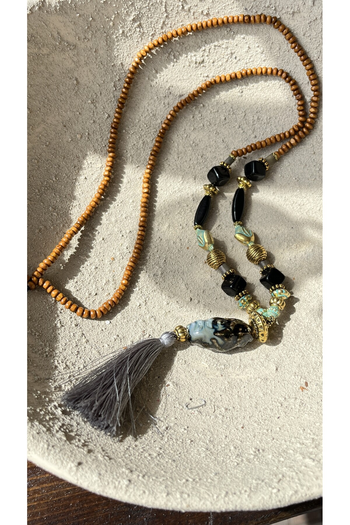 Milena Pirinç Cam Etnik Kolye