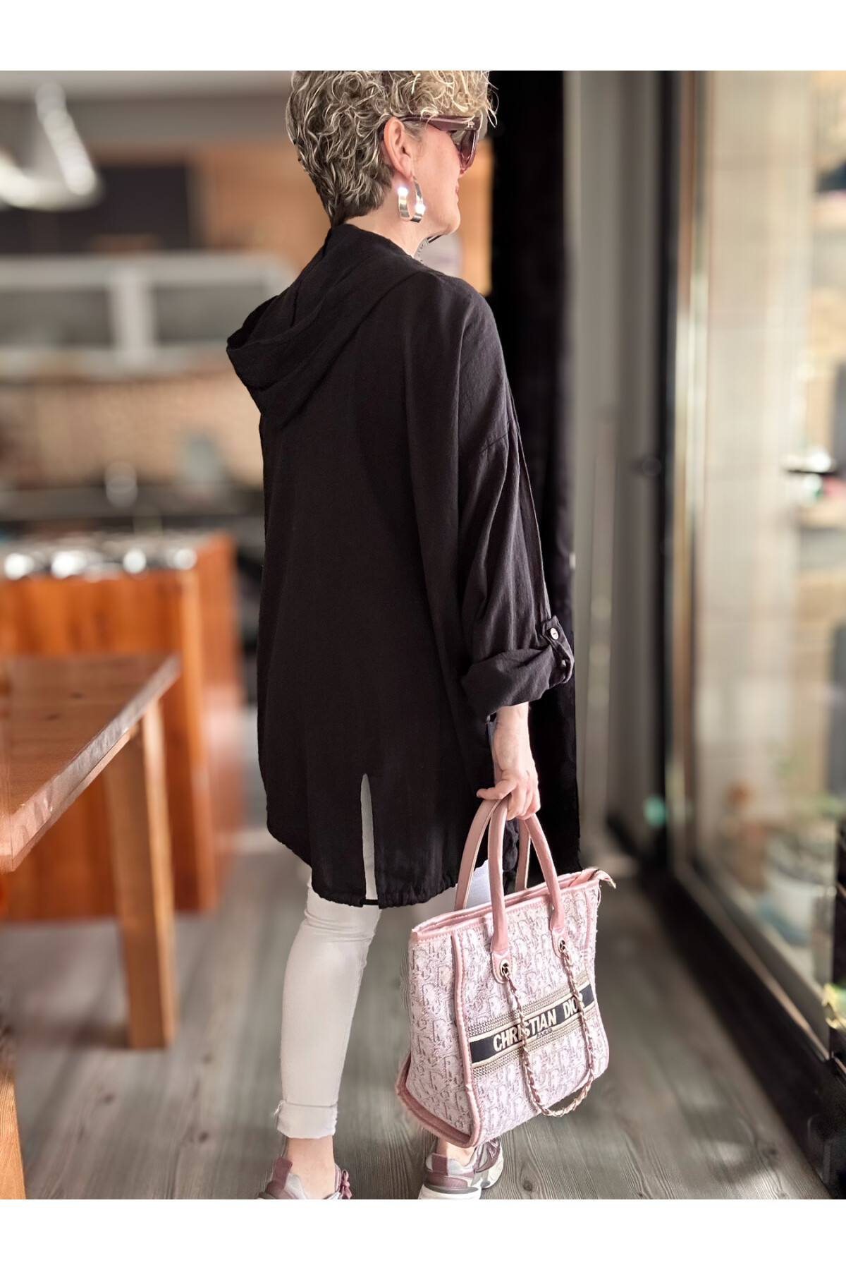 Mitti Cep Pul Payet Detay Kapşonlu Ceket Siyah