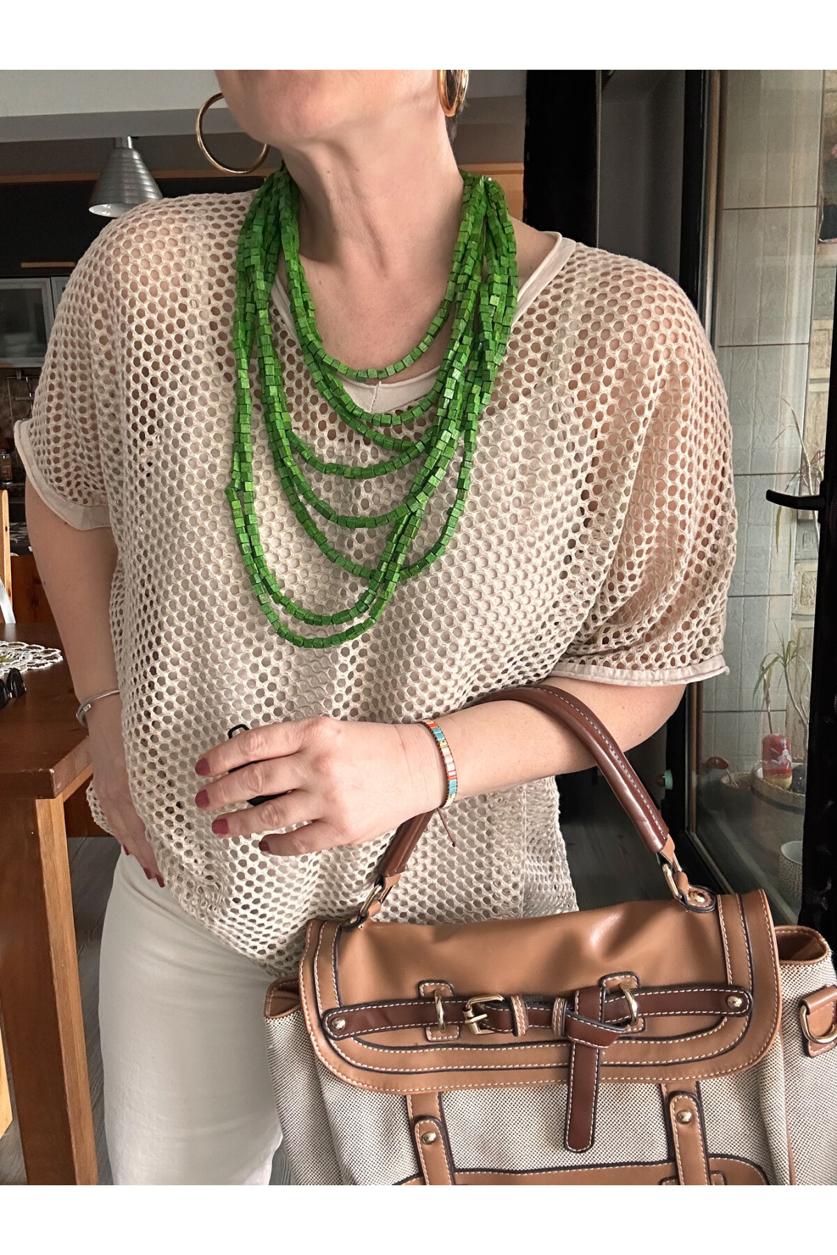 Motto İtalyan Fileli Atletli İkili Bluz Beige