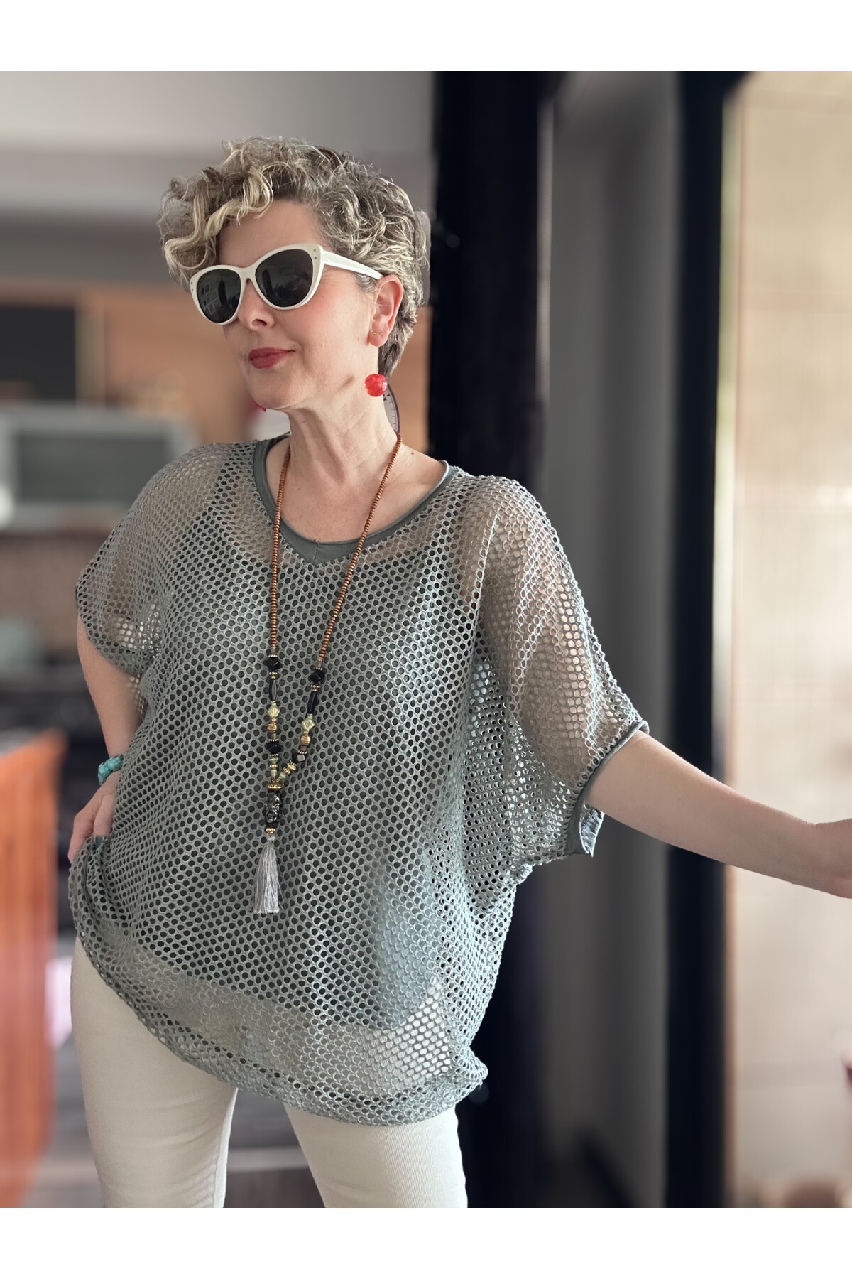 Motto İtalyan Fileli Atletli İkili Bluz Gri