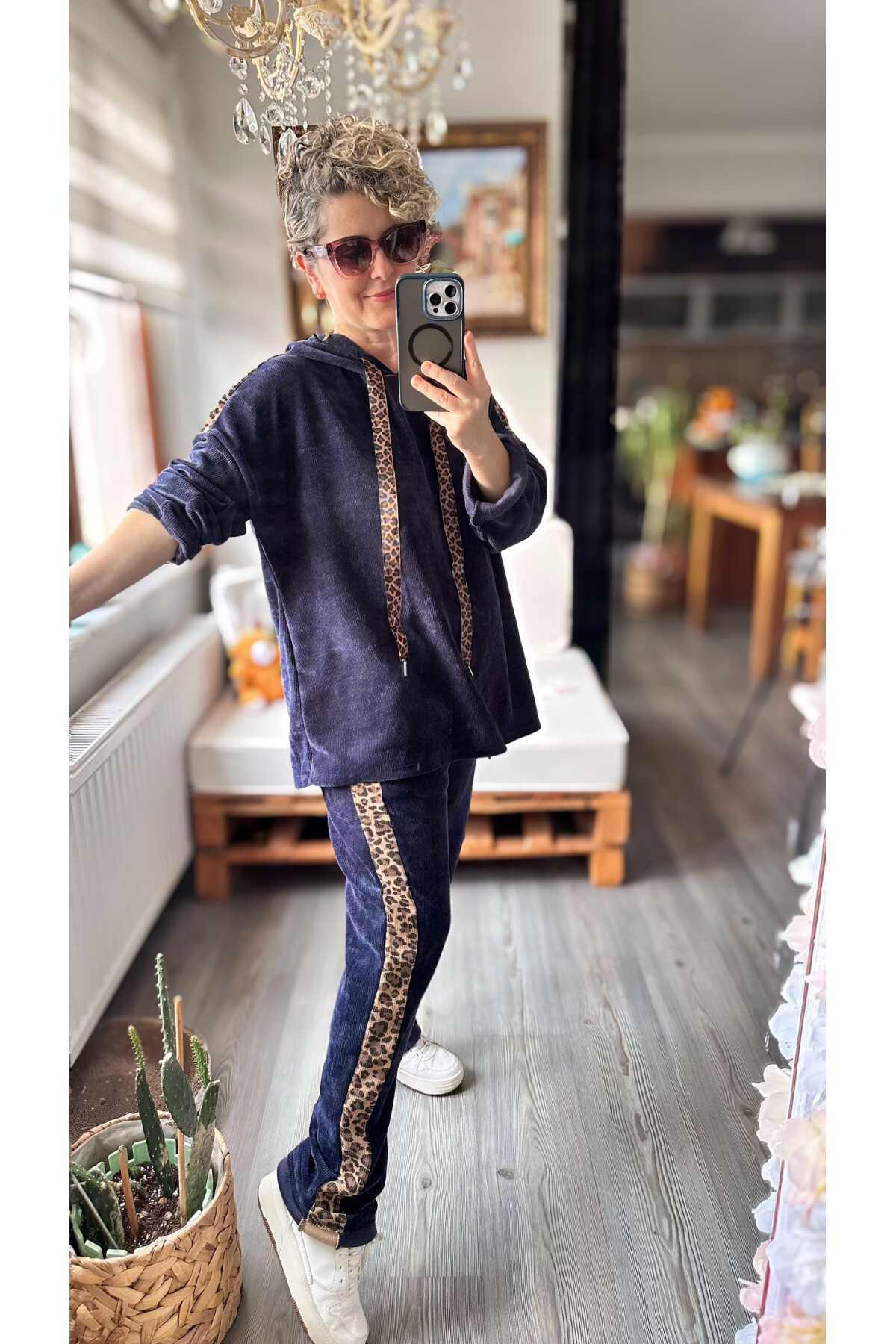 Muffin İtalyan Şönil Leopar Detay Takım Lacivert