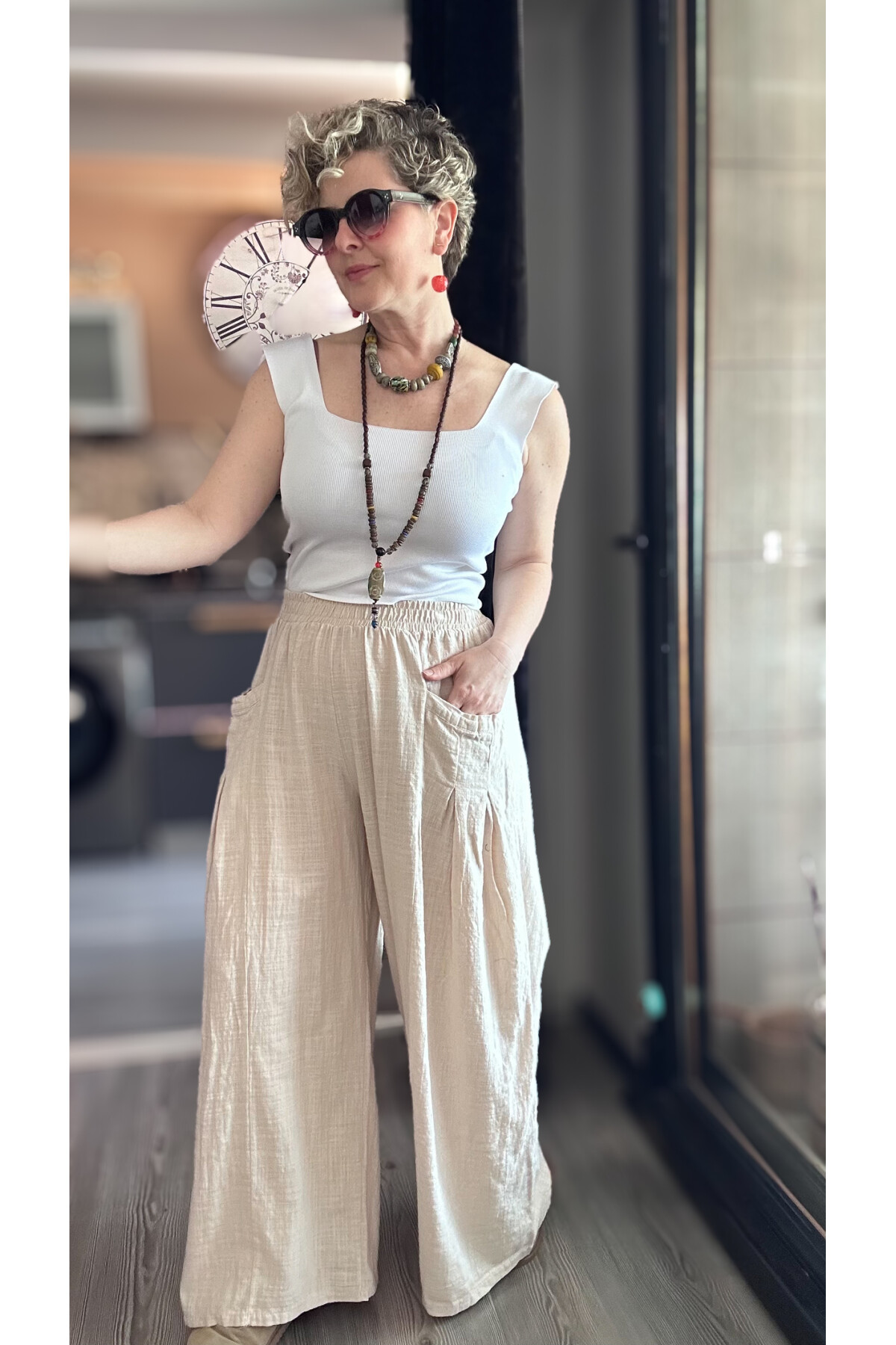 Munyi Cep Pileli Detay Pantolon Bej