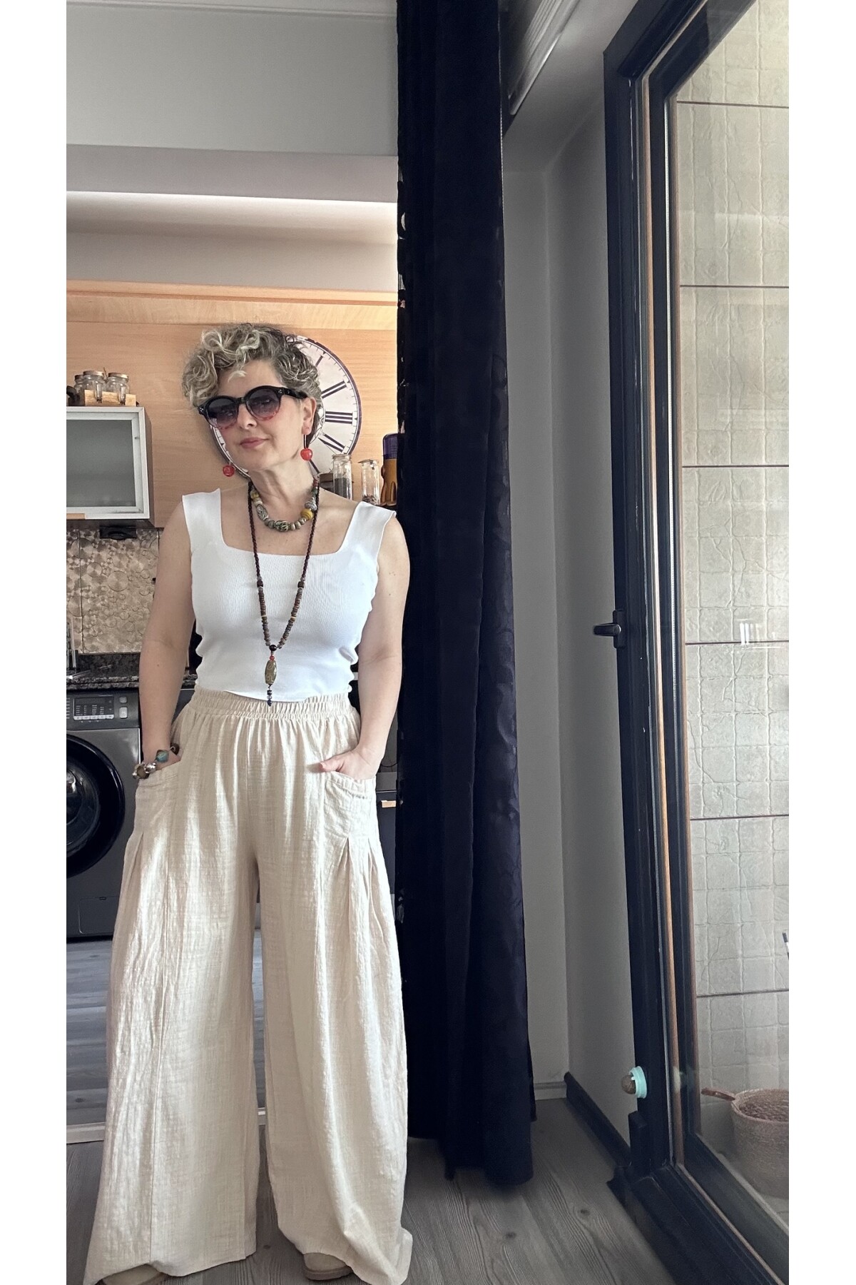 Munyi Cep Pileli Detay Pantolon Bej