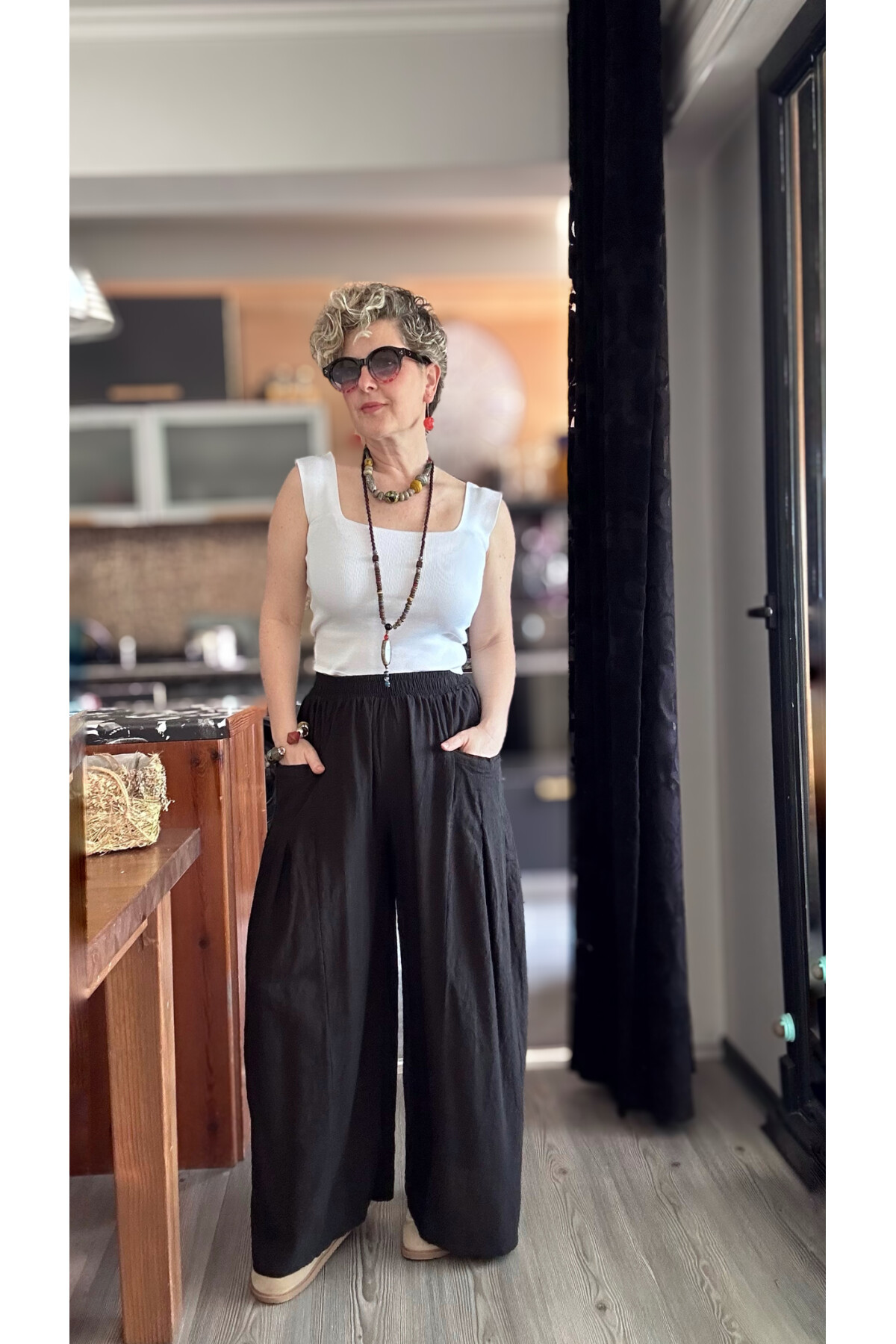 Munyi Cep Pileli Detay Pantolon Siyah