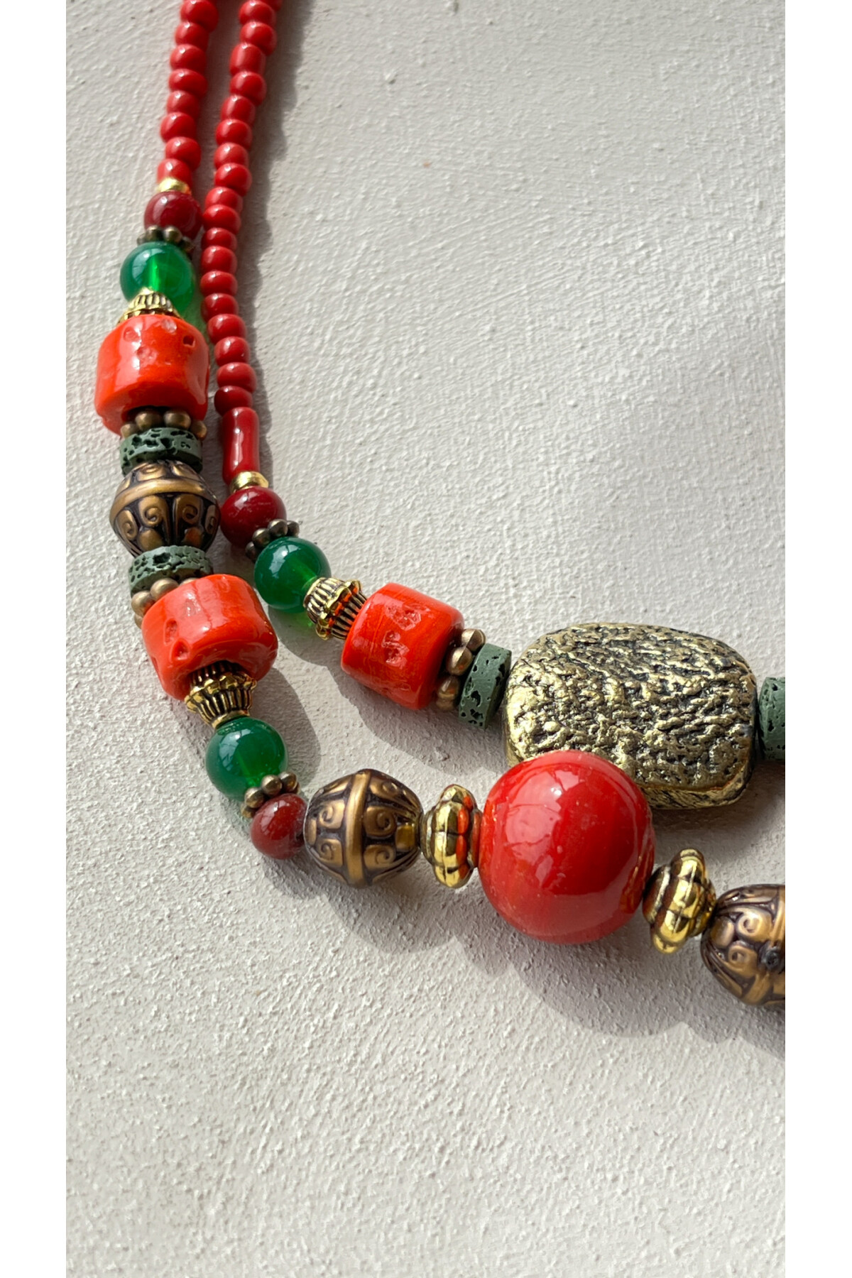 Nest Pirinç Cam Etnik Kolye