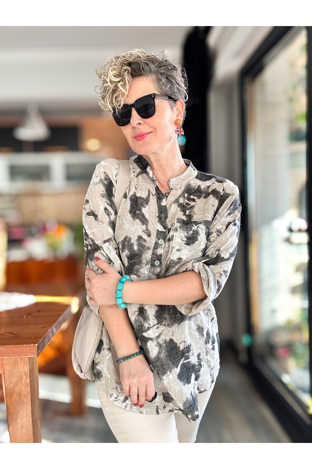 Noce Sarmal Batik Desen İtalyan Gömlek Bej