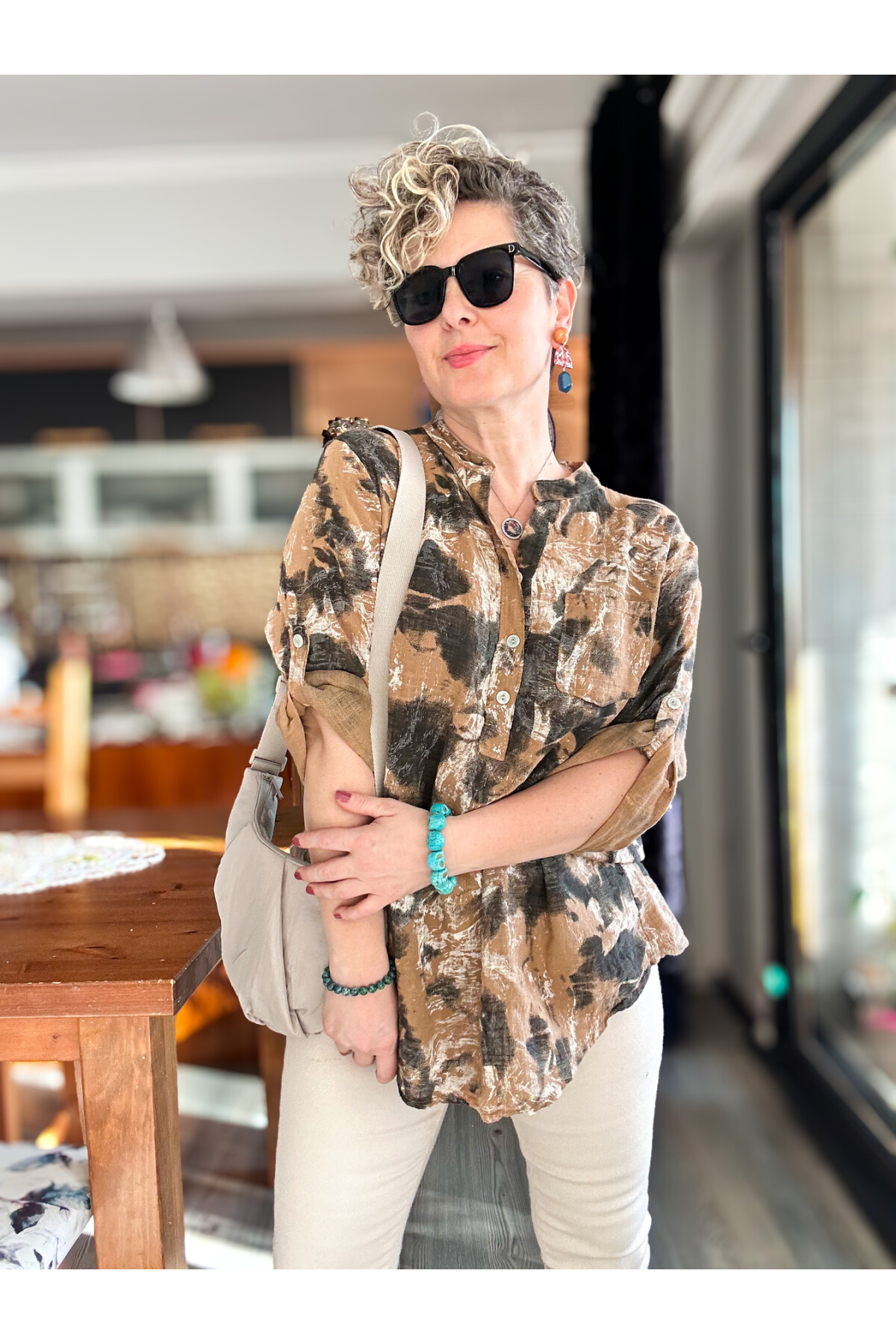 Noce Sarmal Batik Desen İtalyan Gömlek Cappuccino