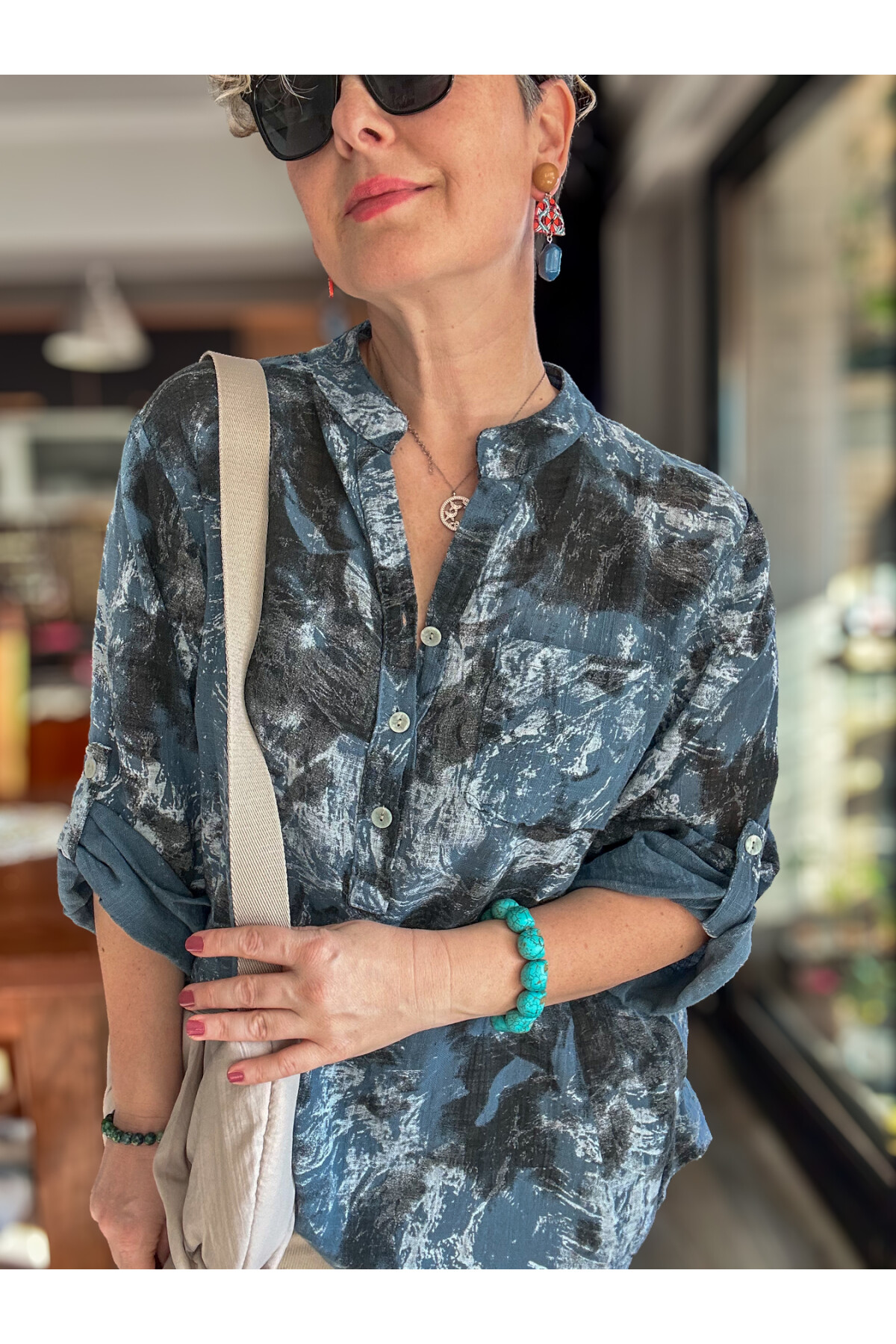 Noce Sarmal Batik Desen İtalyan Gömlek İndigo