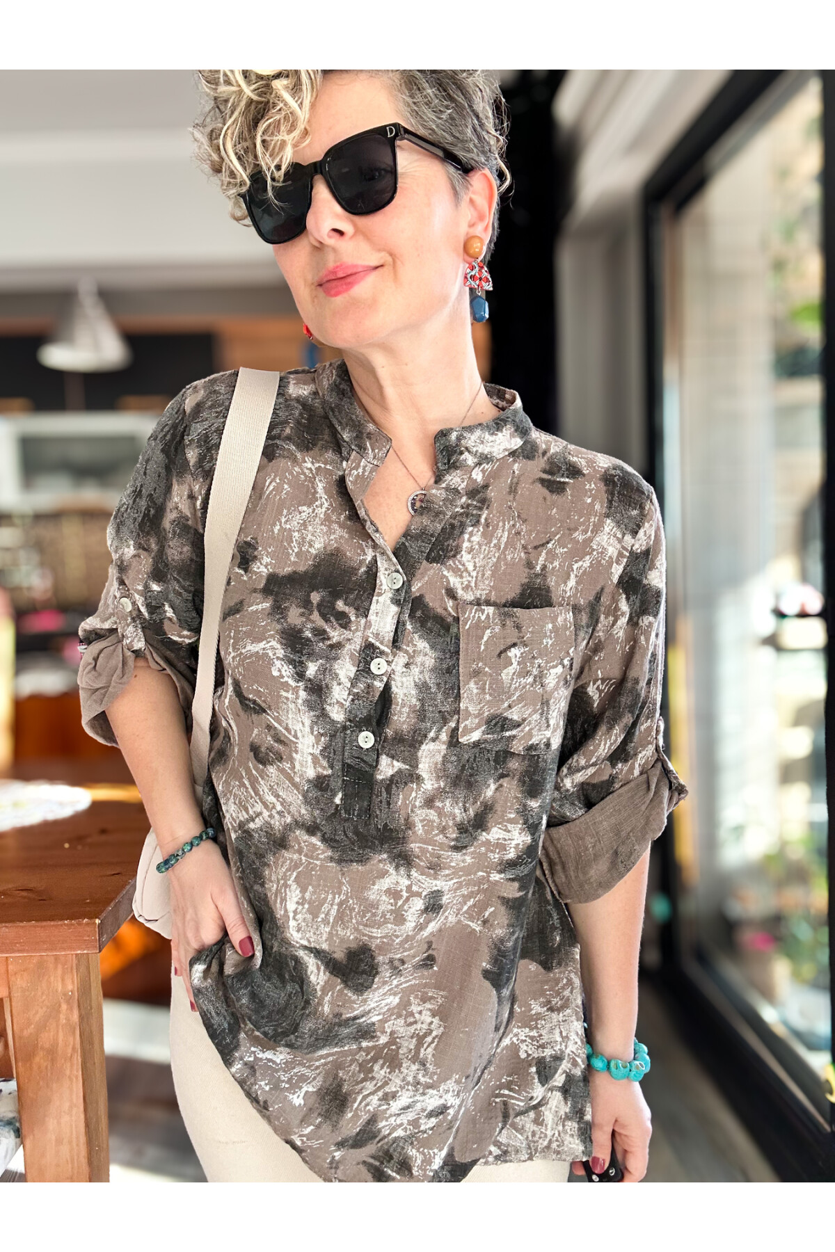 Noce Sarmal Batik Desen İtalyan Gömlek Vizon