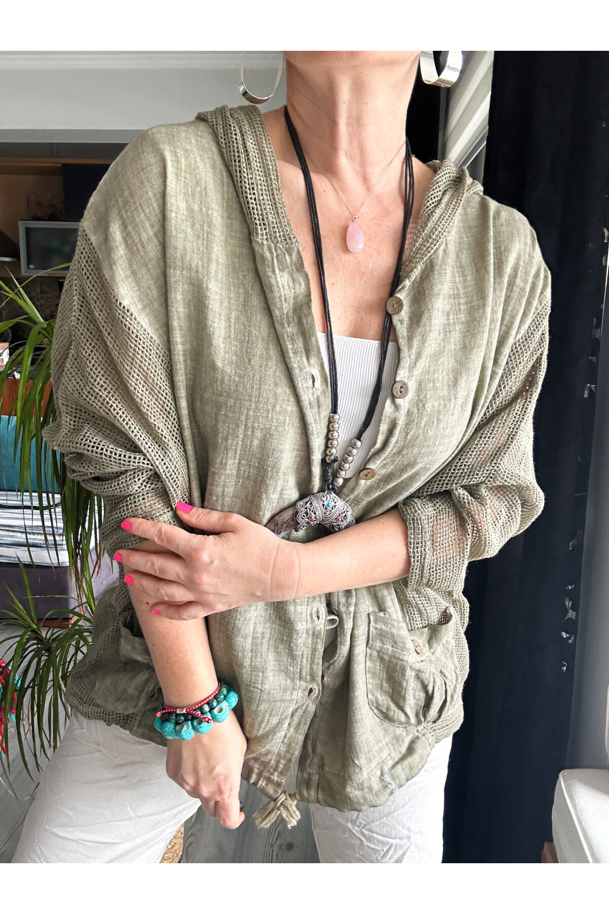 Silla File Detay Kapşonlu Ceket Haki