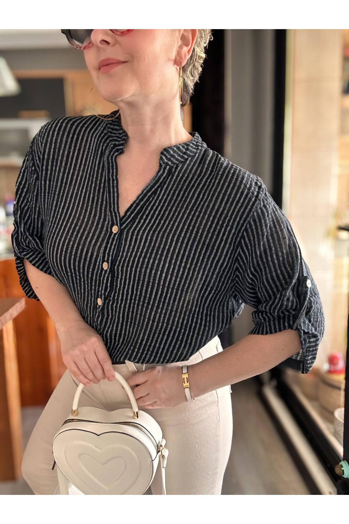 Patto Çizgi Desen İtalyan Gömlek Black