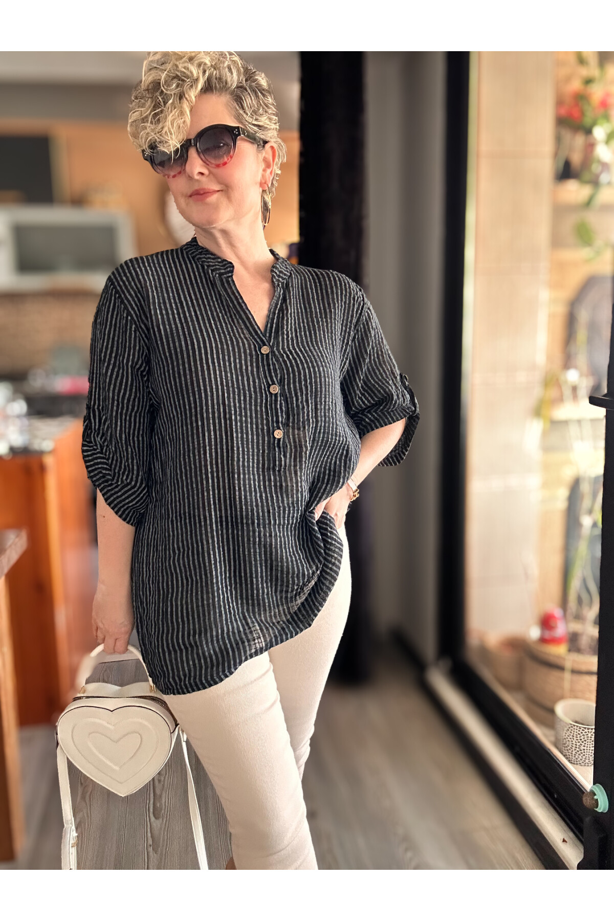 Patto Çizgi Desen İtalyan Gömlek Black