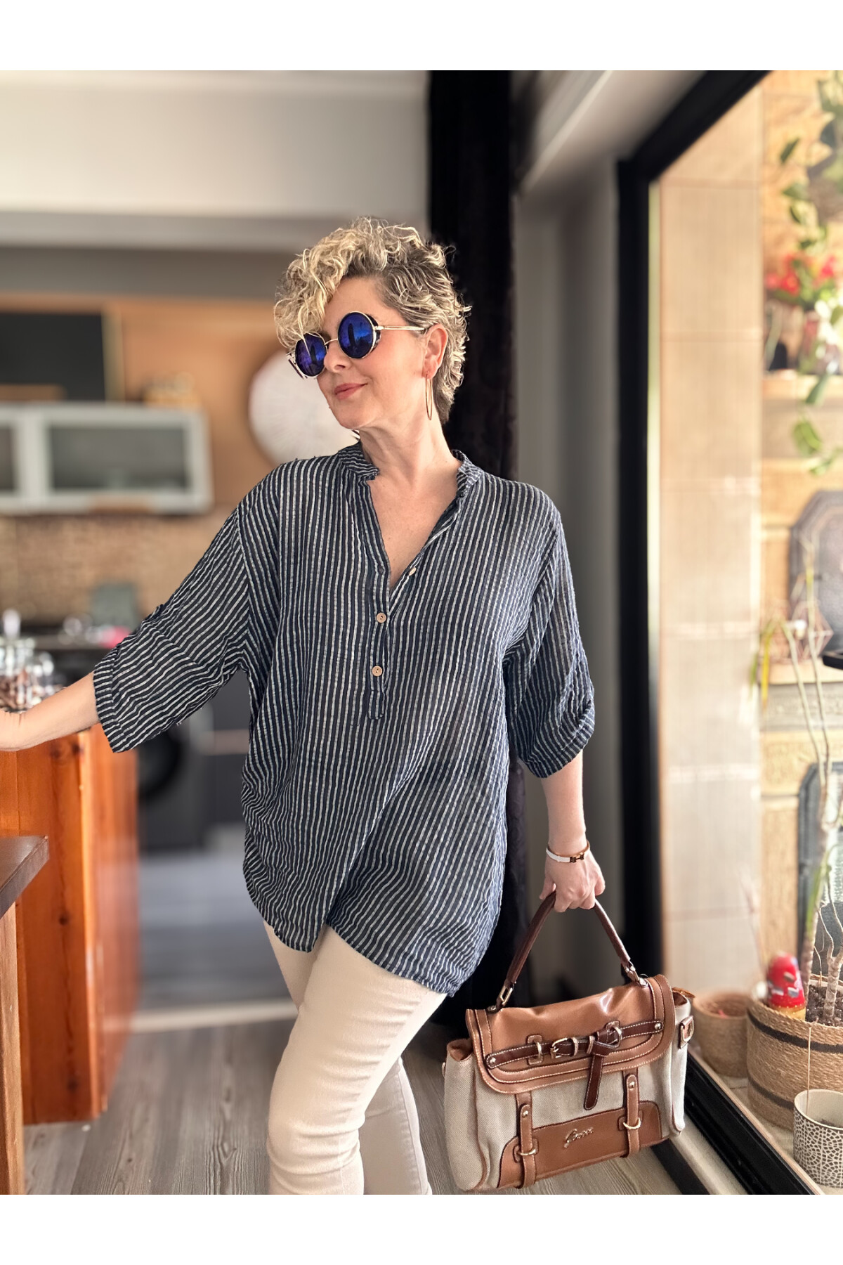 Patto Çizgi Desen İtalyan Gömlek Navy