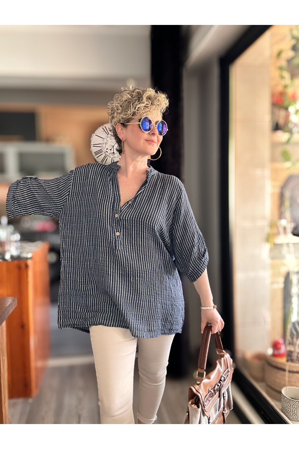 Patto Çizgi Desen İtalyan Gömlek Navy