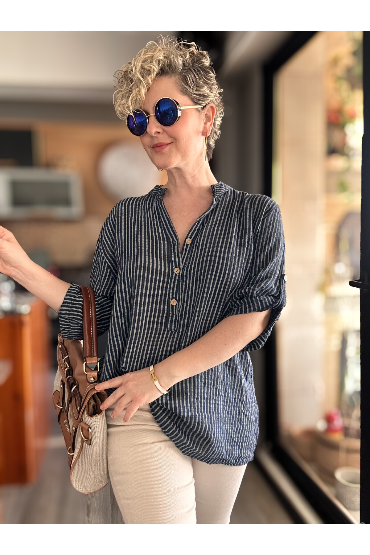 Patto Çizgi Desen İtalyan Gömlek Navy