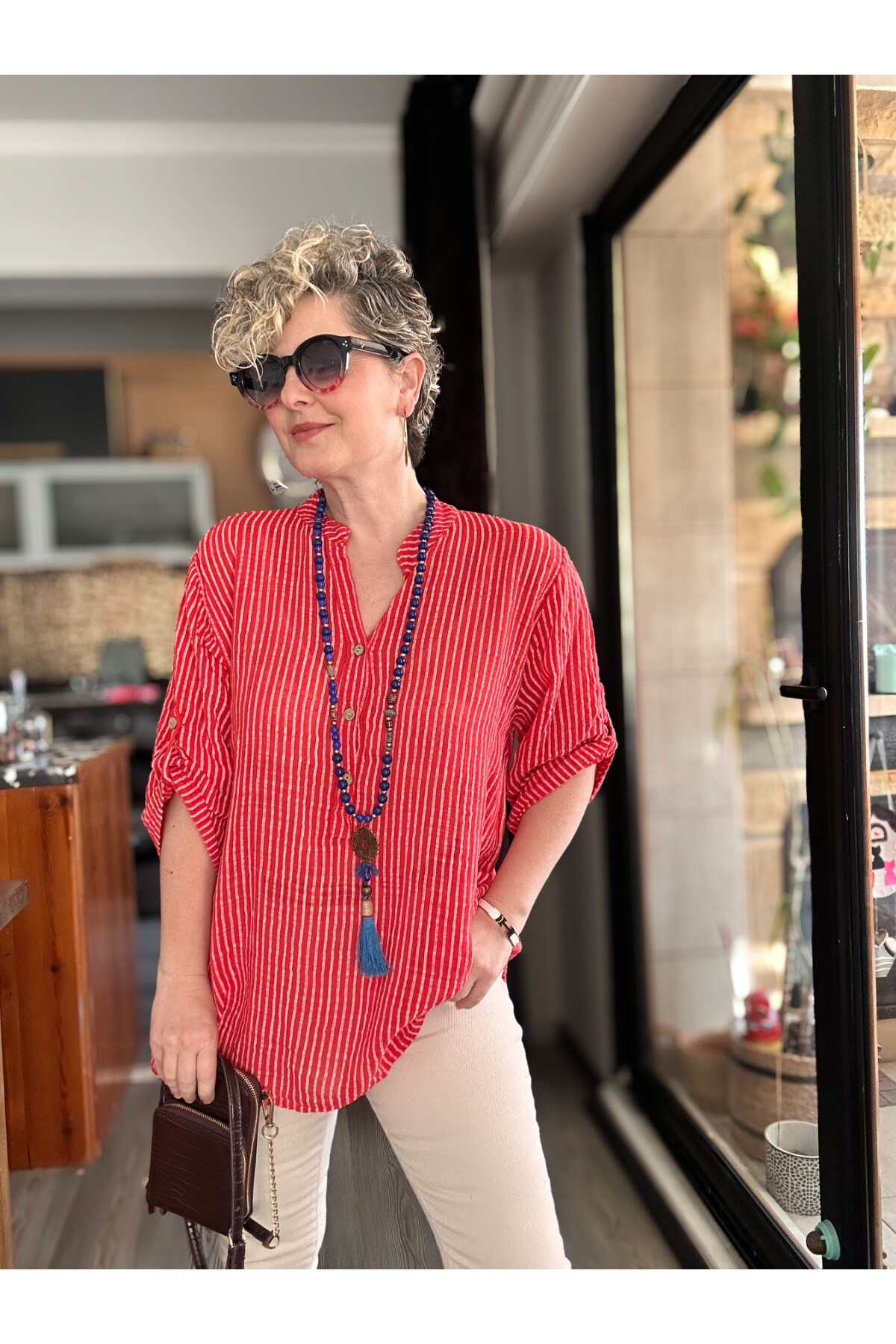 Patto Çizgi Desen İtalyan Gömlek Red