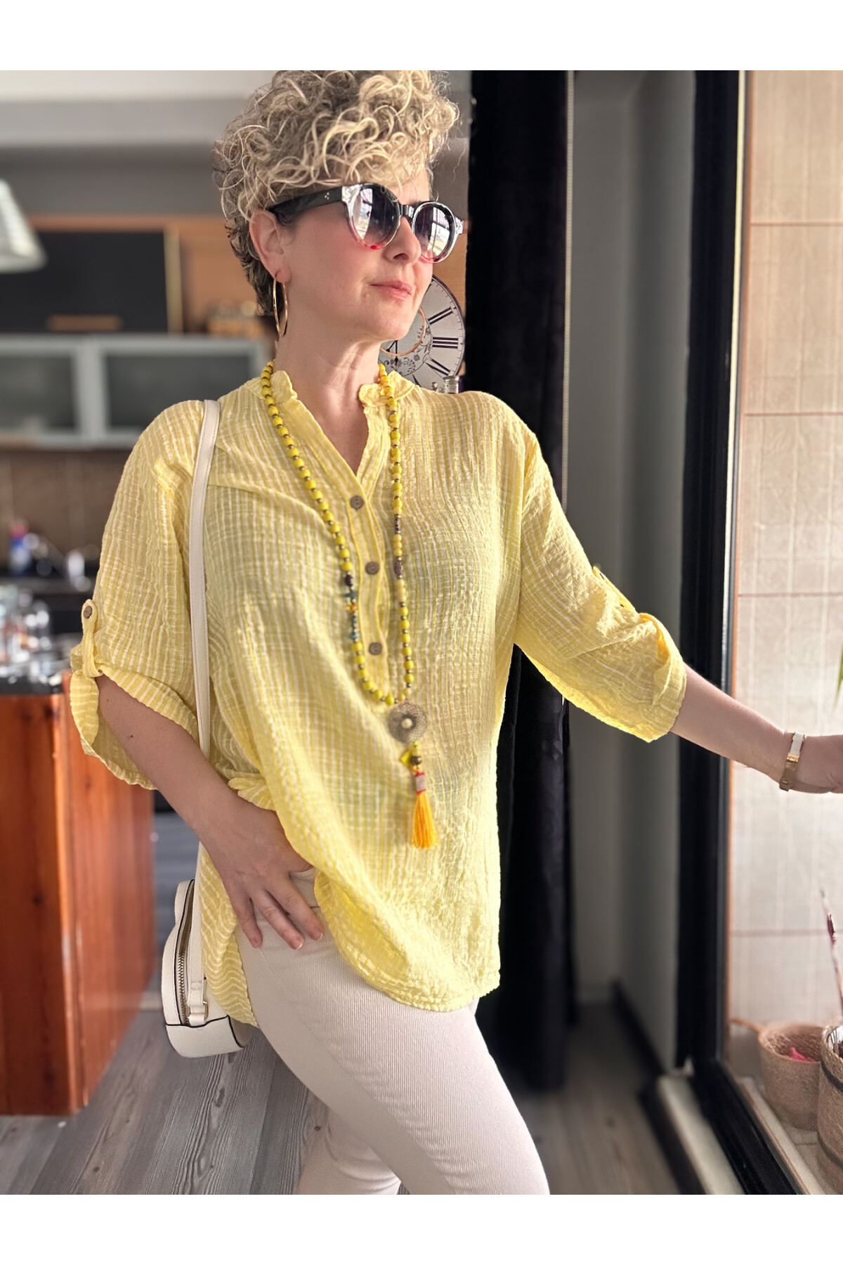 Patto Çizgi Desen İtalyan Gömlek Yellow