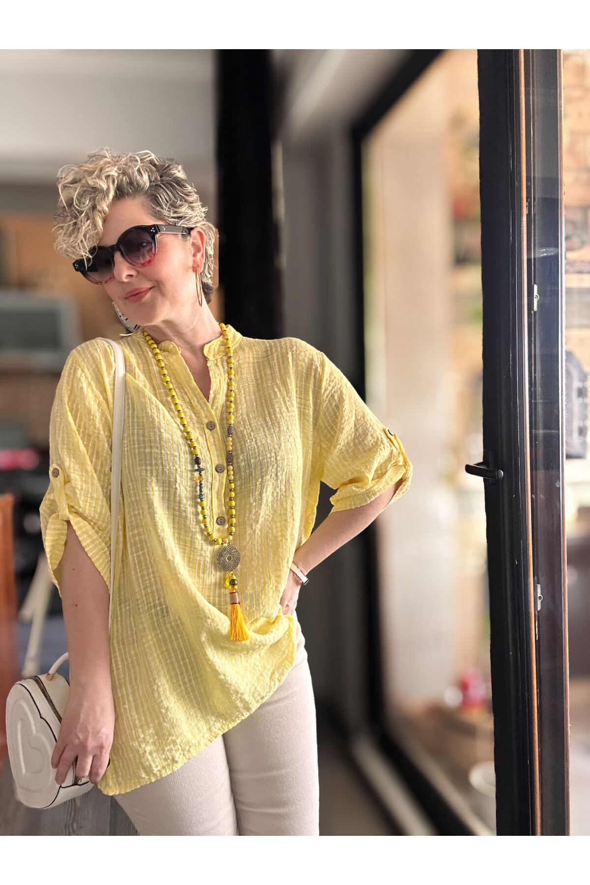 Patto Çizgi Desen İtalyan Gömlek Yellow