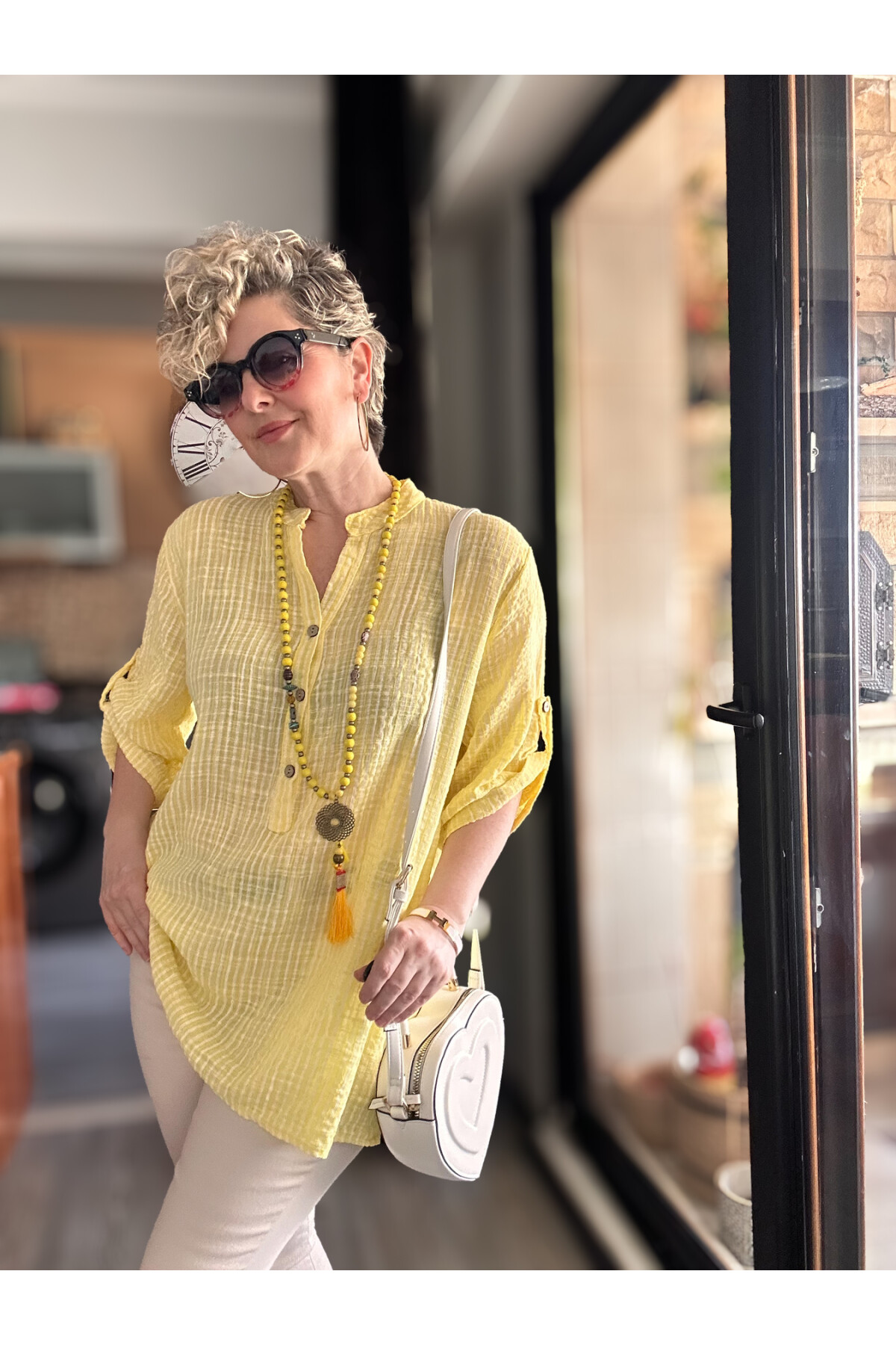 Patto Çizgi Desen İtalyan Gömlek Yellow