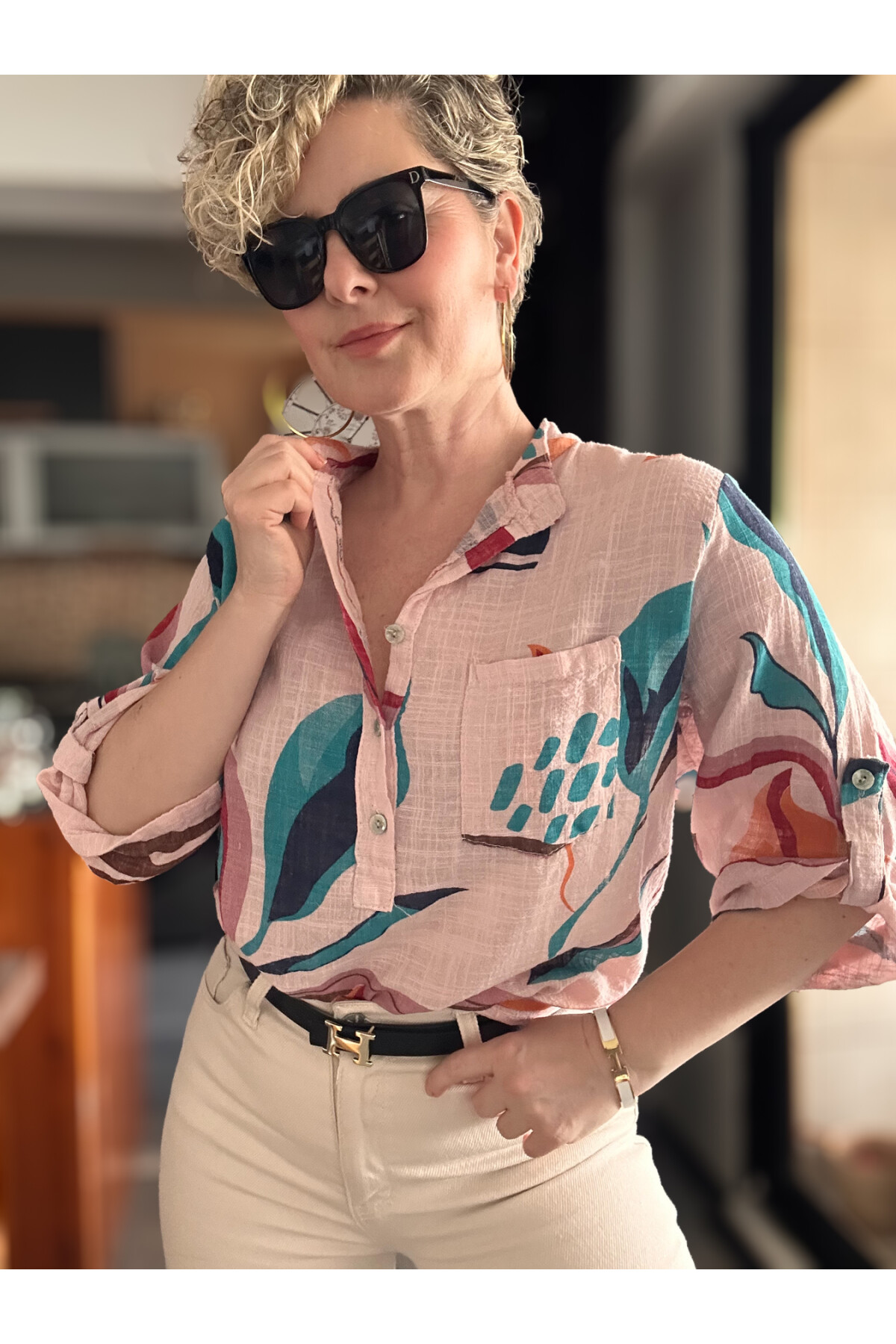 Pavvi Lotus Desen İtalyan Gömlek Açık Pembe