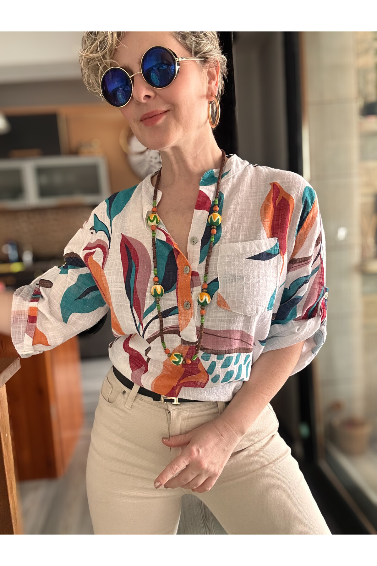 Pavvi Lotus Desen İtalyan Gömlek Beyaz