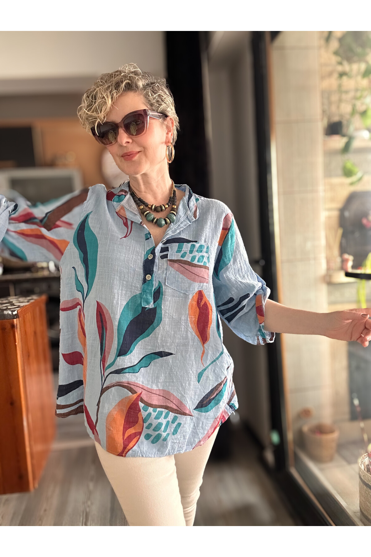 Pavvi Lotus Desen İtalyan Gömlek Mavi