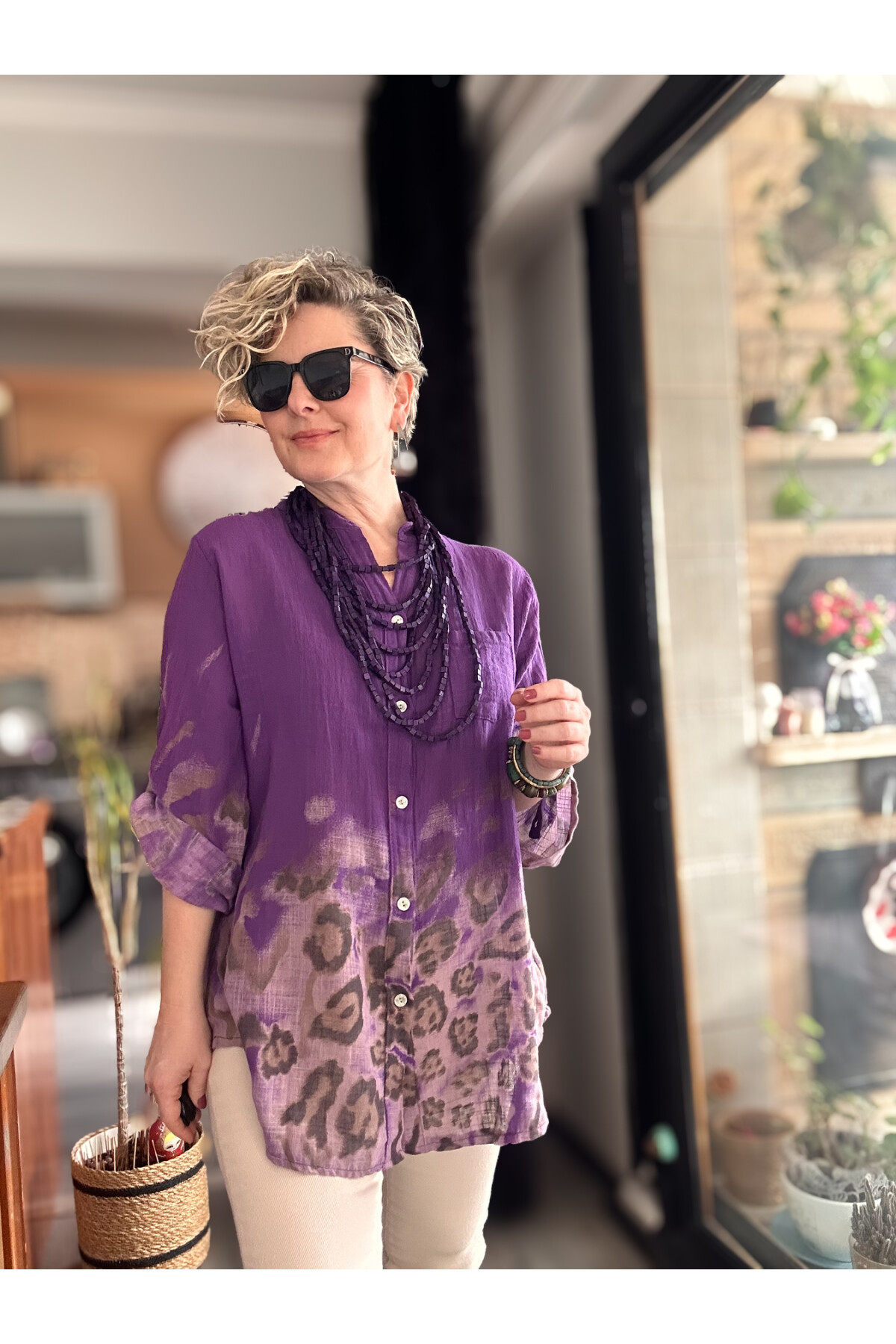 Pezzi VİP Leopar Desen İtalyan Gömlek Mor