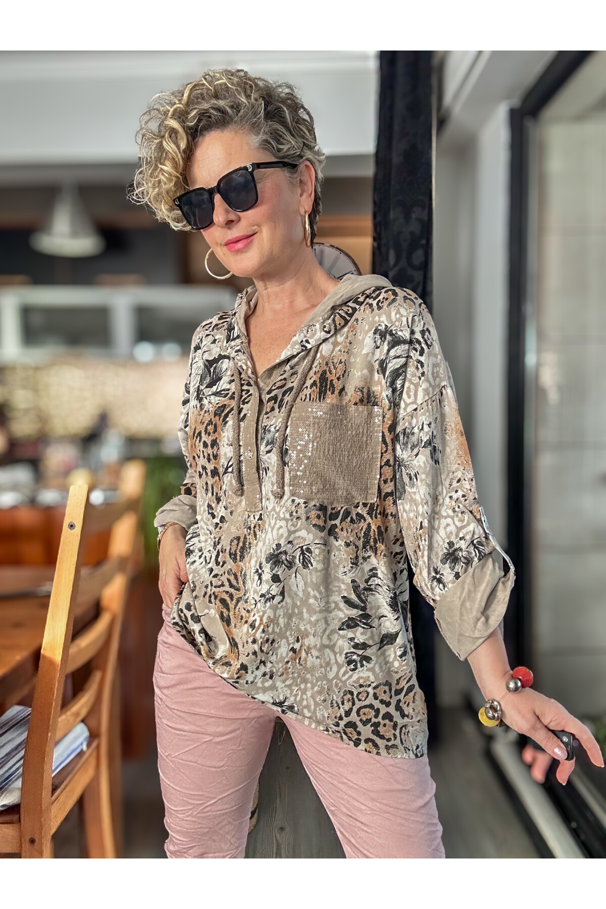 Rafa İtalyan Pul Detay Kapşonlu Gömlek Bluz Beige