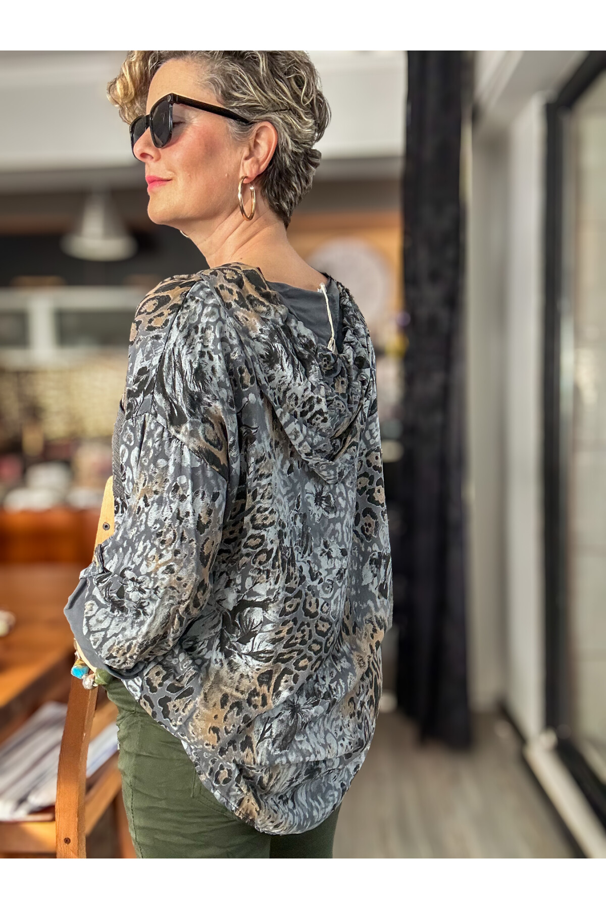 Rafa İtalyan Pul Detay Kapşonlu Gömlek Bluz Dark Grey