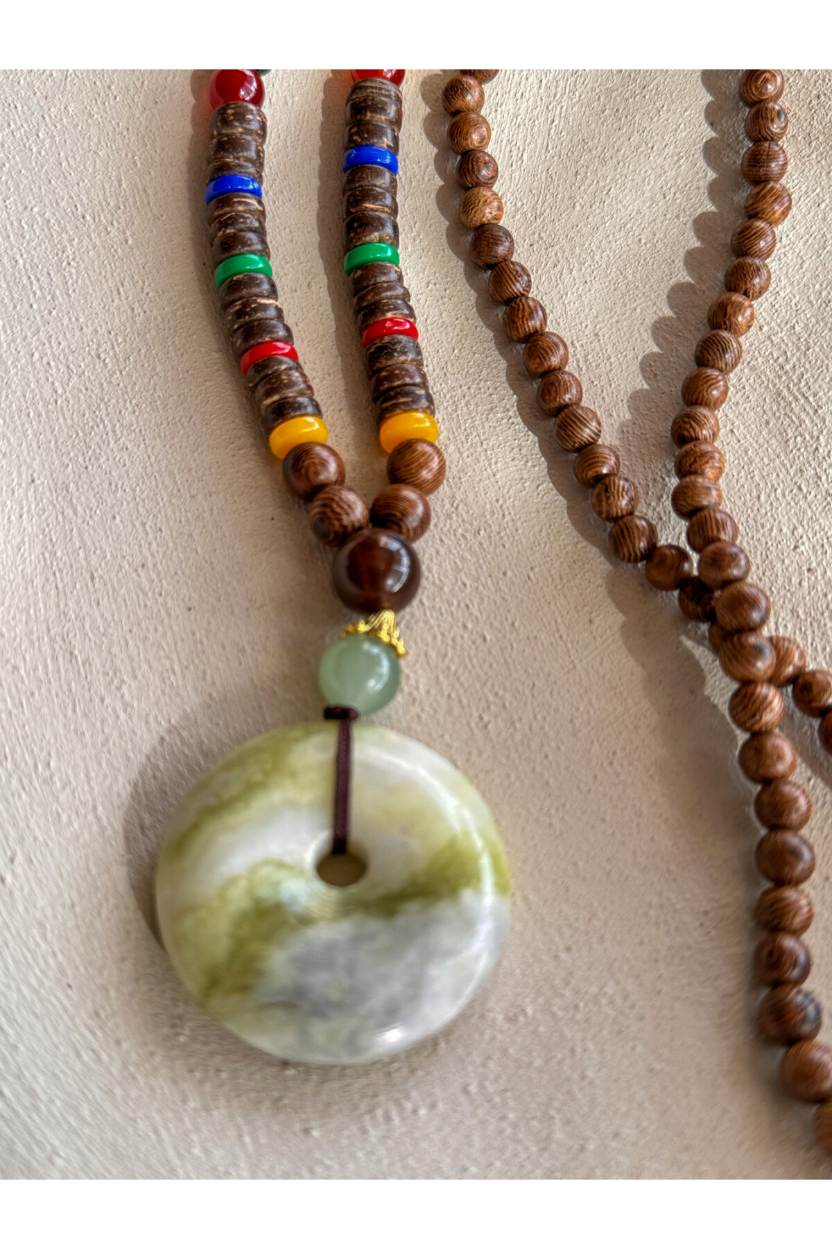 Raja Doğal Taş Etnik Cam Bambu Kolye Mint